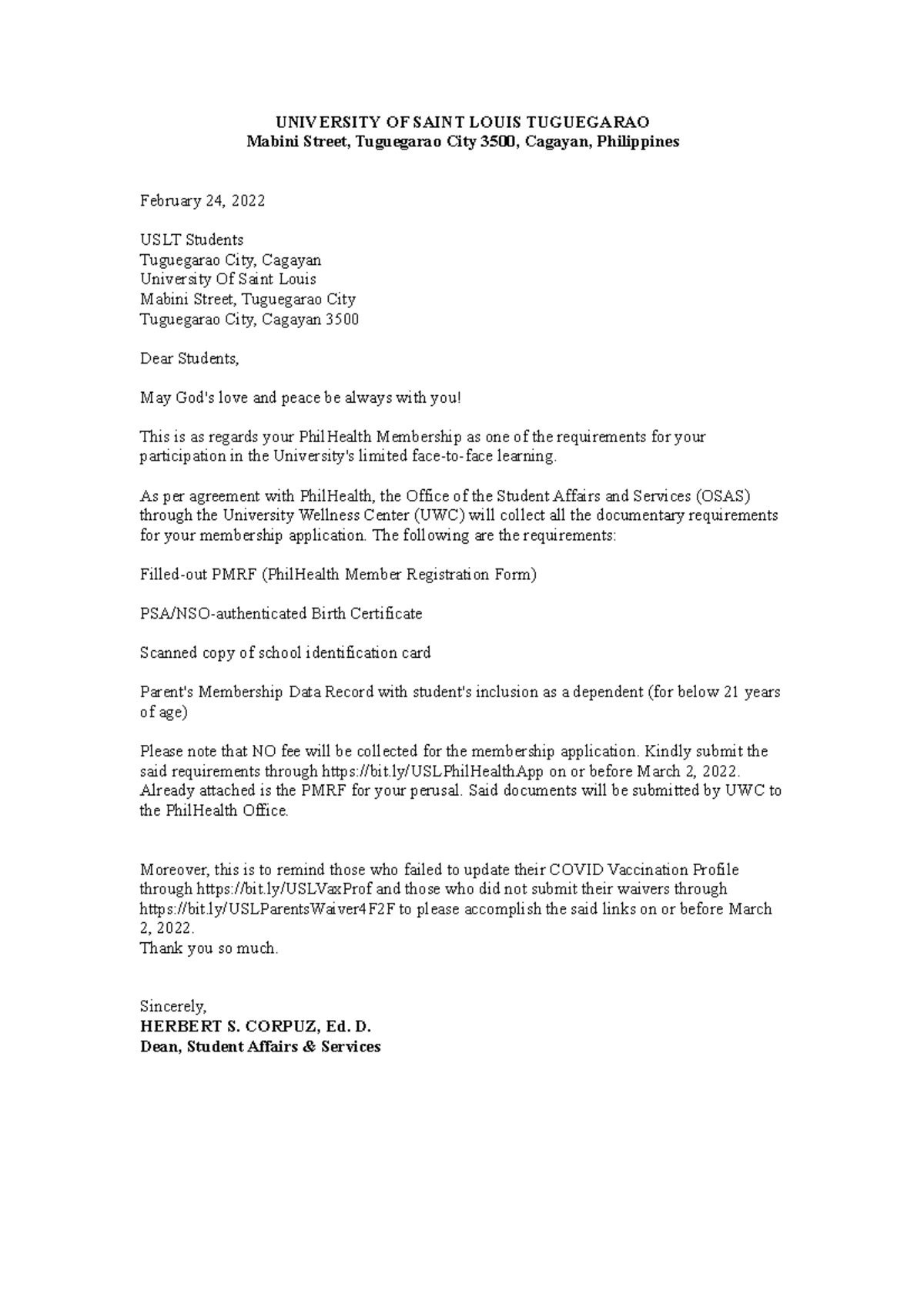 Business letter adtech task - UNIVERSITY OF SAINT LOUIS TUGUEGARAO ...