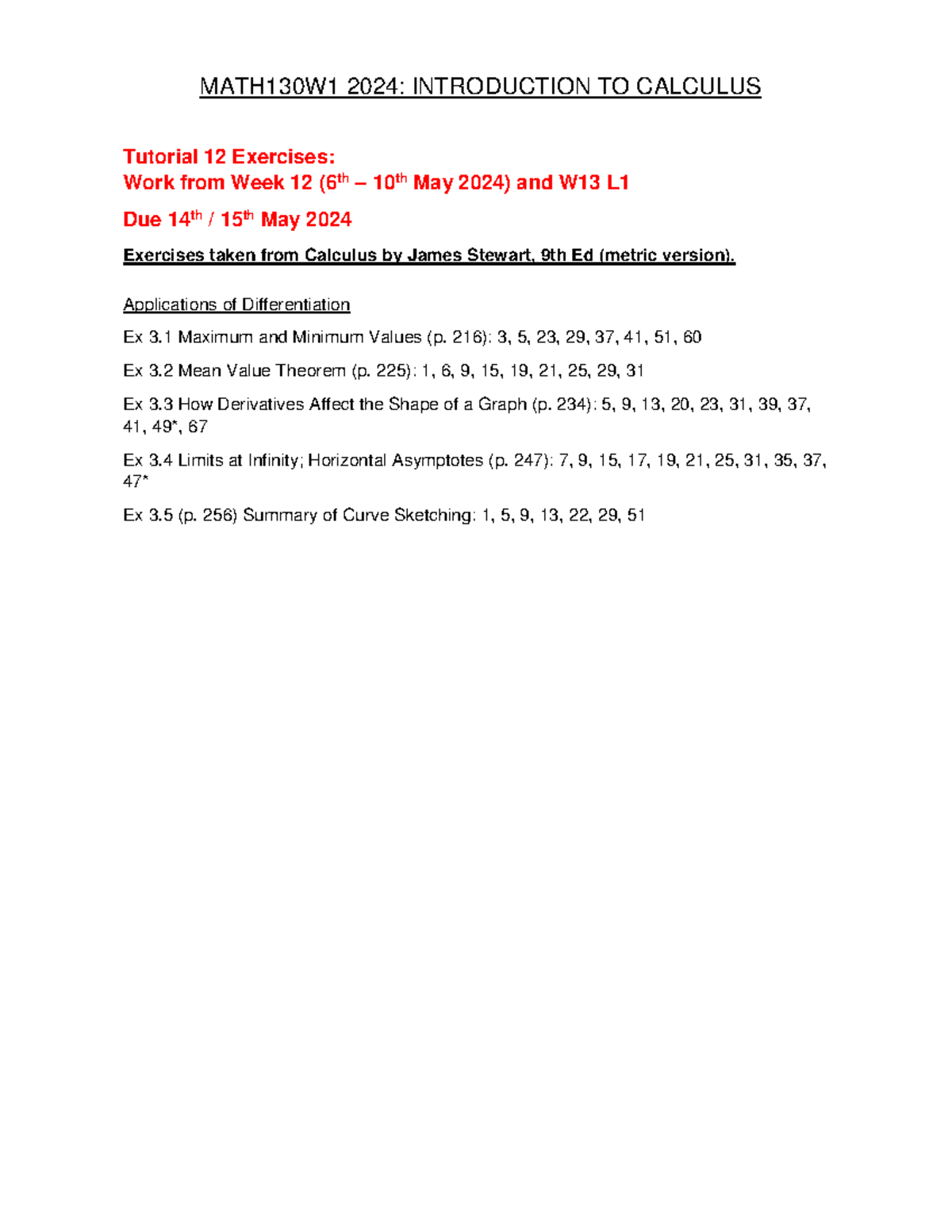 MATH130 W1 2024 Tutorial 12 with exercises and answers - MATH130W1 2024 ...