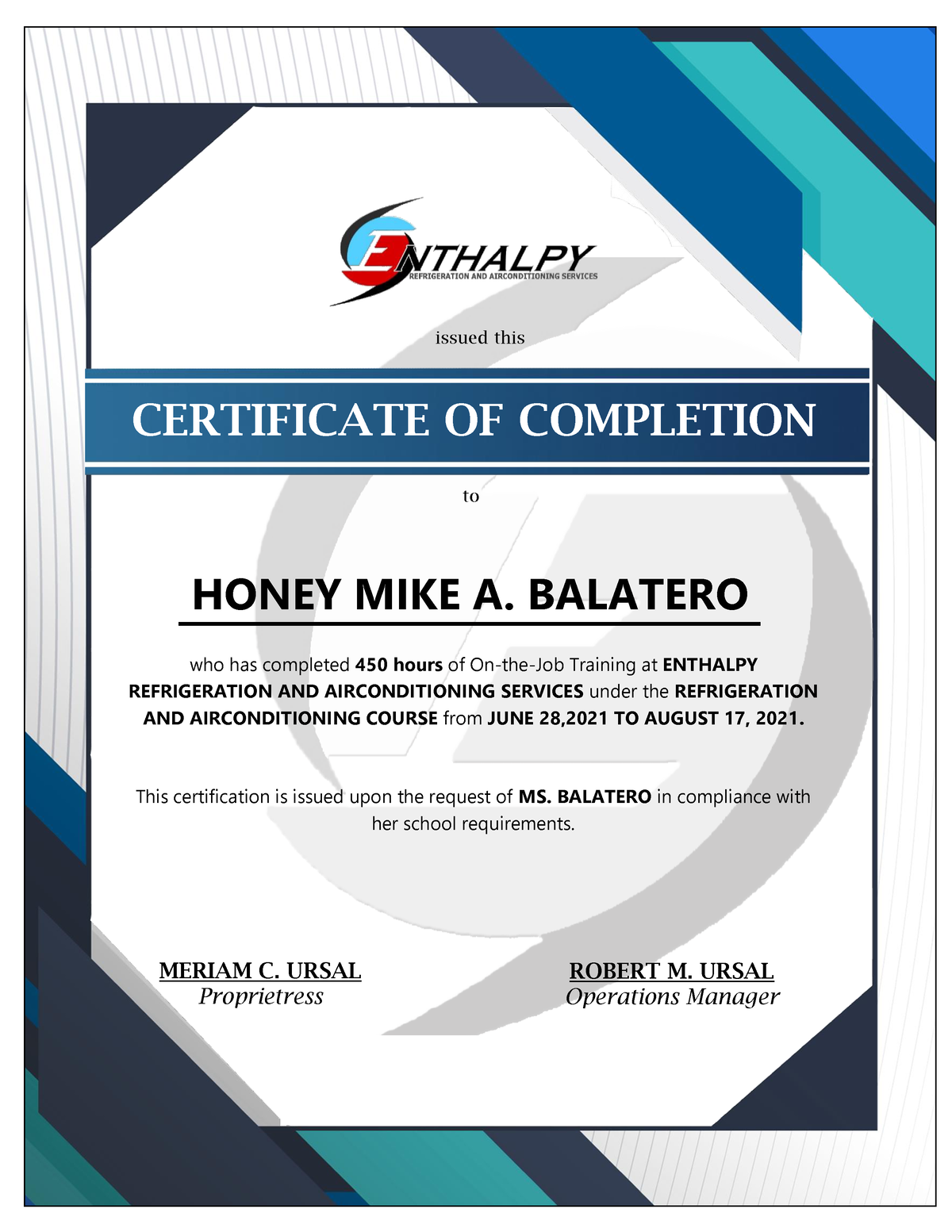 OJT Certification (2nd batch) CERTIFICATE OF COMPLETION who has
