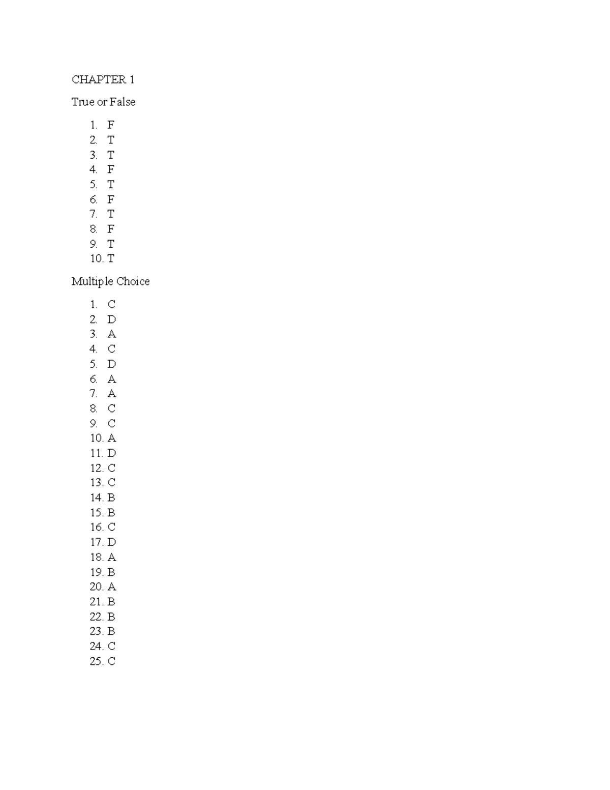 Answer KEY Oblicon - CHAPTER 1 True or False F T T F T F T F T T ...