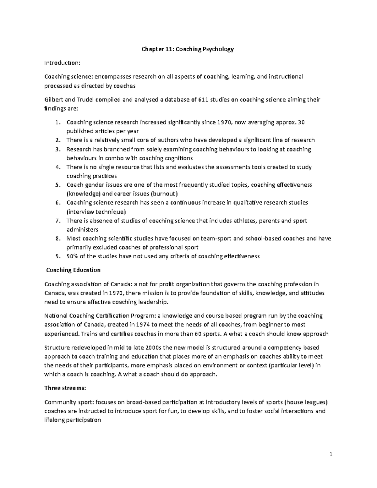 Chapter 11 - textbook notes - Chapter 11: Coaching Psychology ...