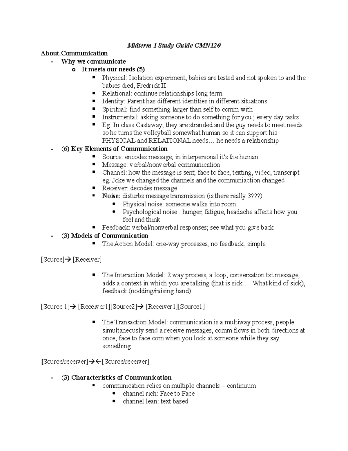 Midterm 1 Study Guide CMN120 - Midterm 1 Study Guide CMN About ...