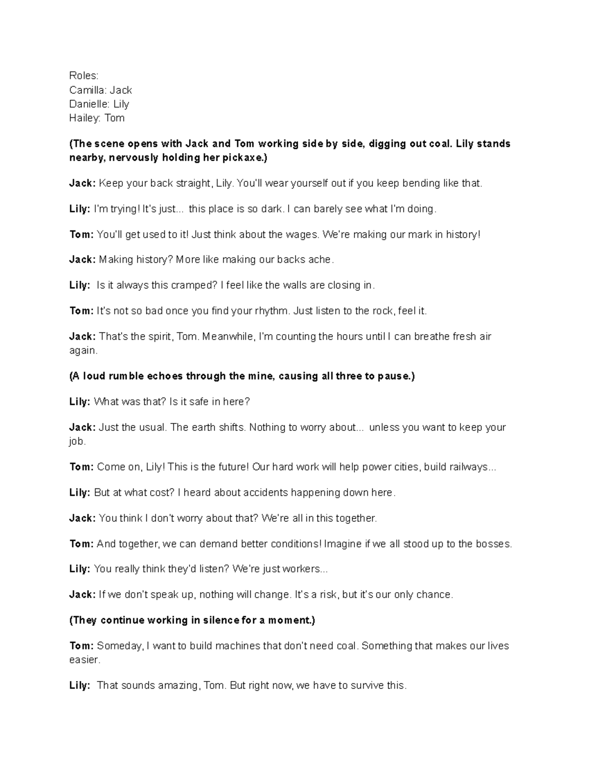 Script - Roles: Camilla: Jack Danielle: Lily Hailey: Tom (The scene ...