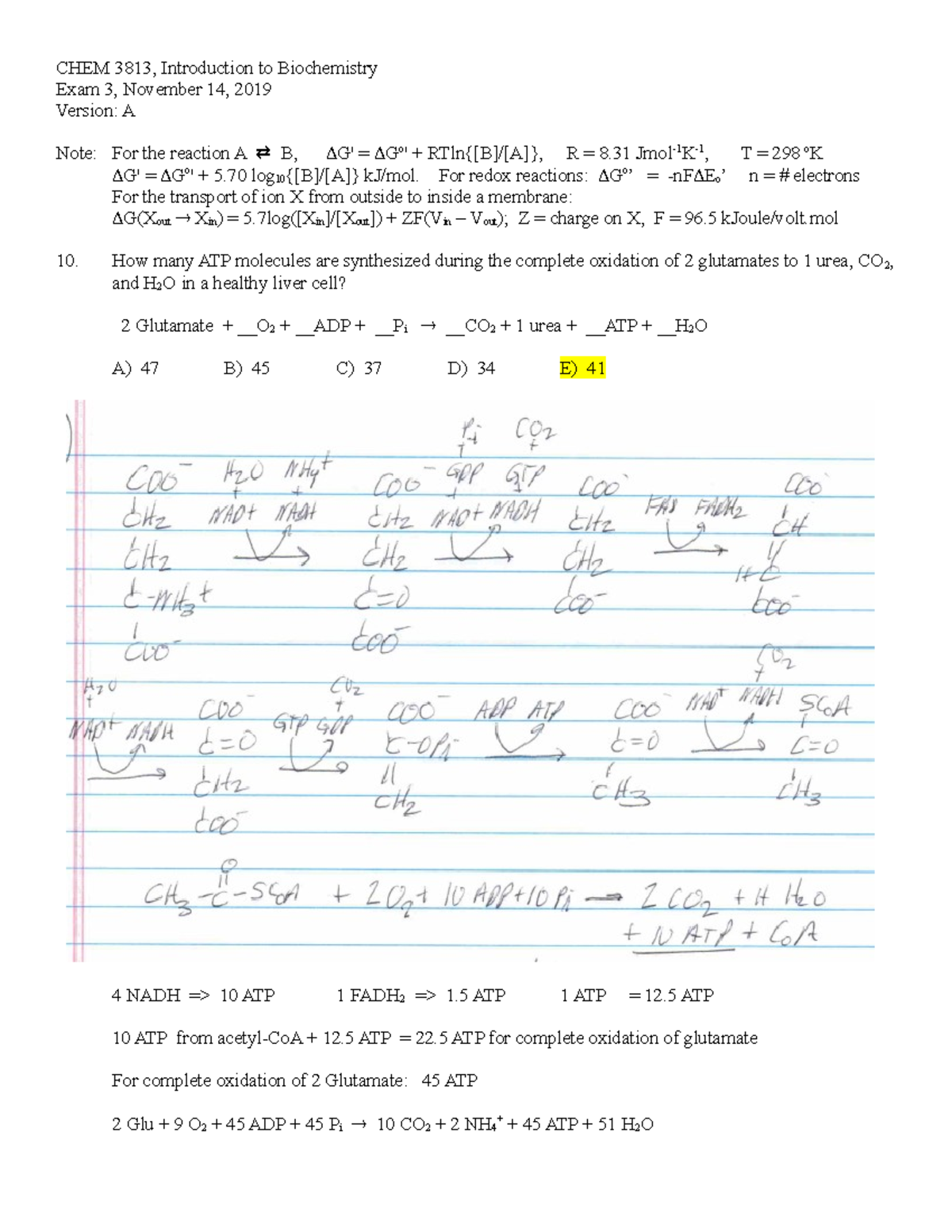 Old Exam 4A Answers B CHEM 3813 11-12-2019 - CHEM 3813, Introduction To ...