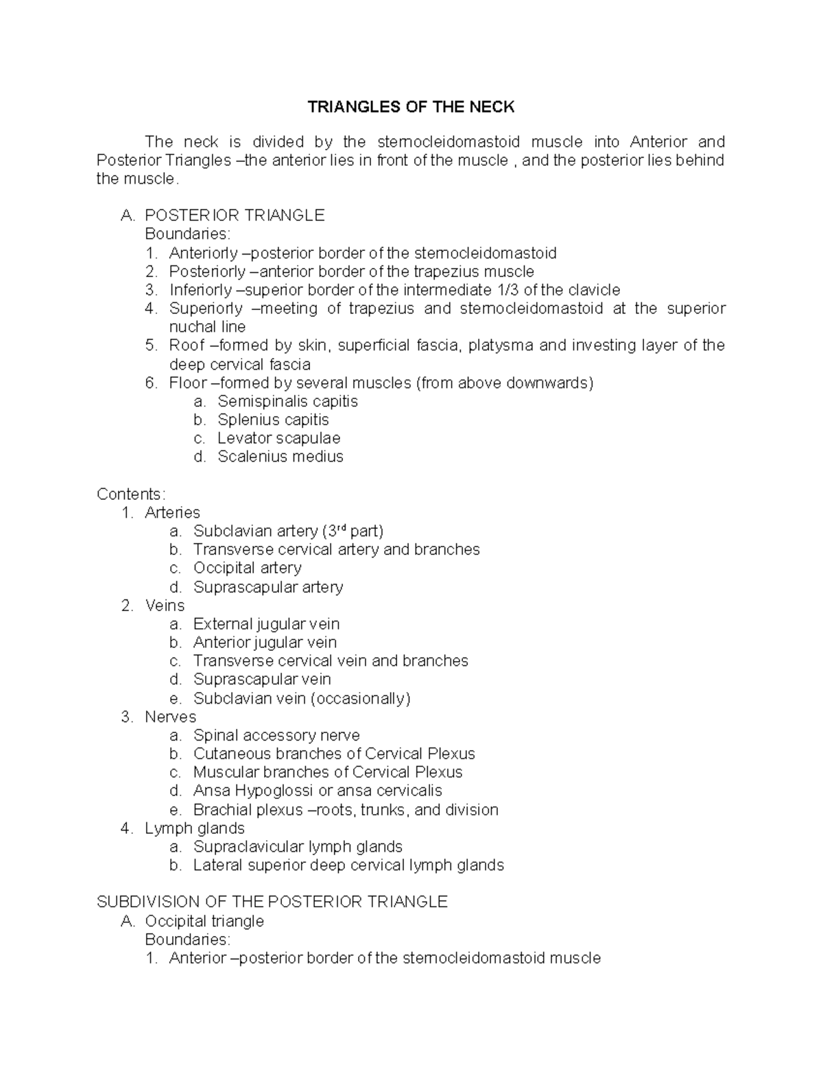 Triangles OF THE NECK - Lecture notes 1 - TRIANGLES OF THE NECK The ...