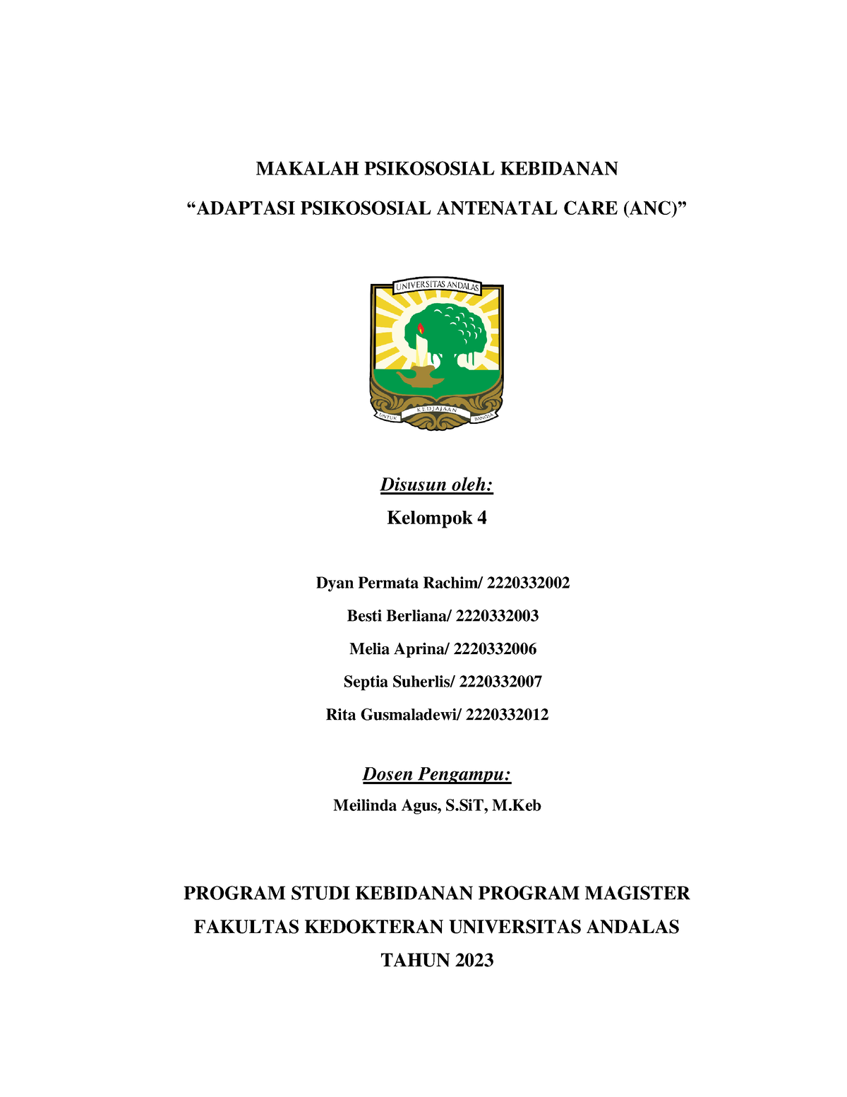 KLP.4 Makalah Psikososial KEB - MAKALAH PSIKOSOSIAL KEBIDANAN “ADAPTASI ...