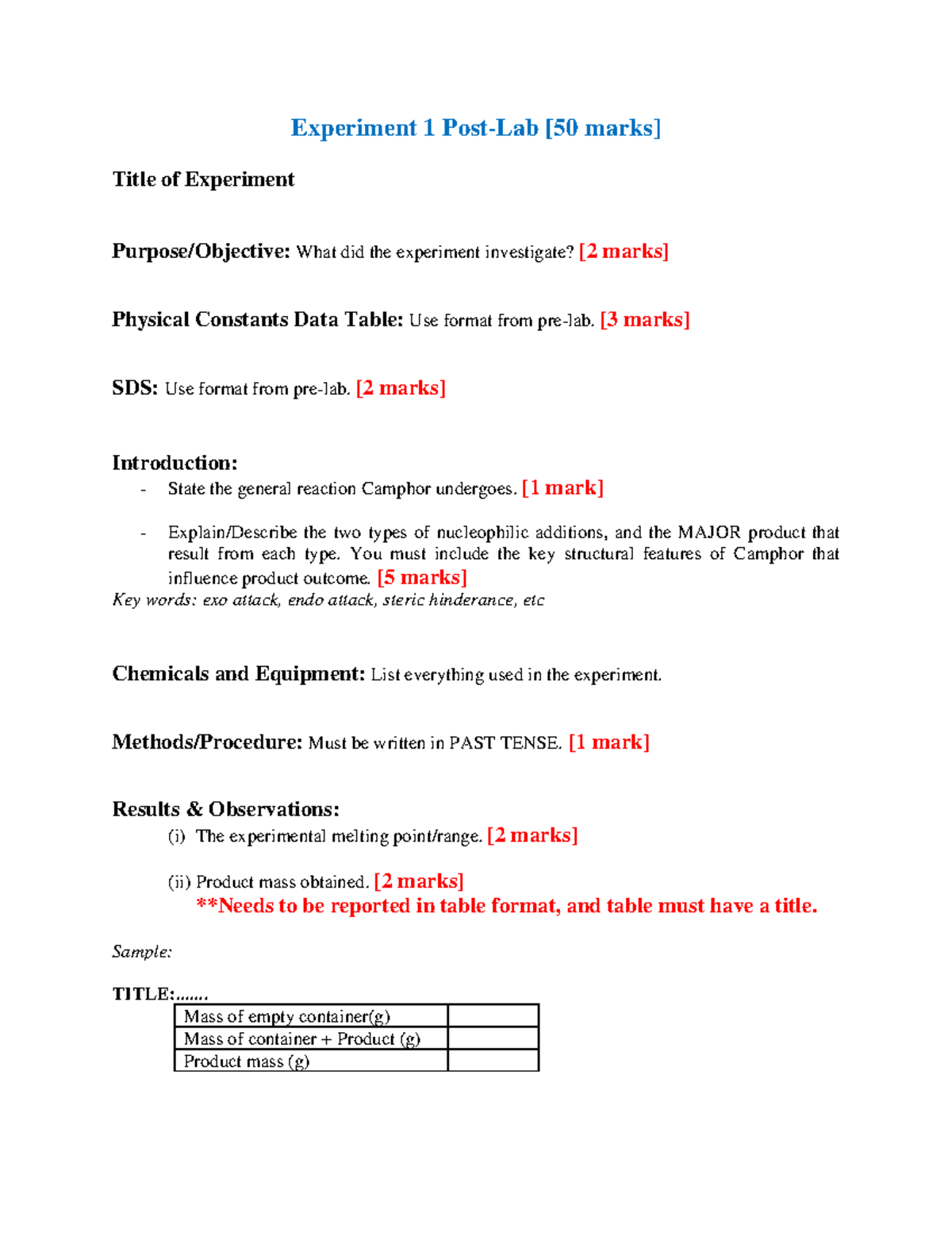 1 post lab template PRE LAB WRITE UP GUIDELINE Experiment 1 Post
