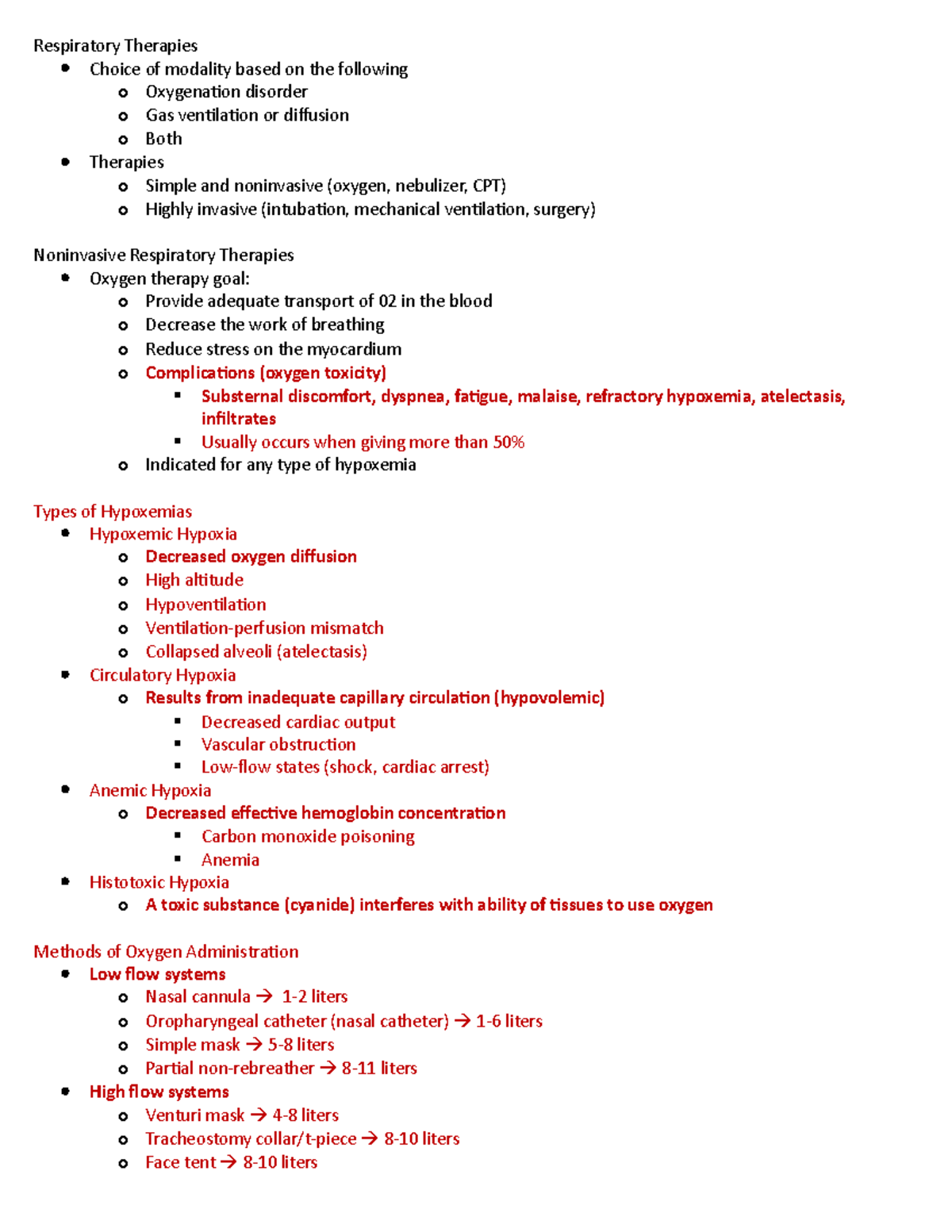 Respiratory Care Modalities Respiratory Therapies Choice of modality