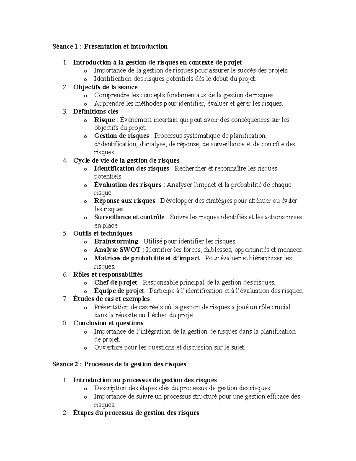 Révision final Risque - Séance 1 : Présentation et introduction 1 ...