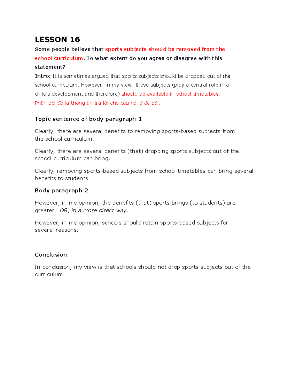Lesson 12 Sample answer Intro Paragraph V Retaining Sports subjects