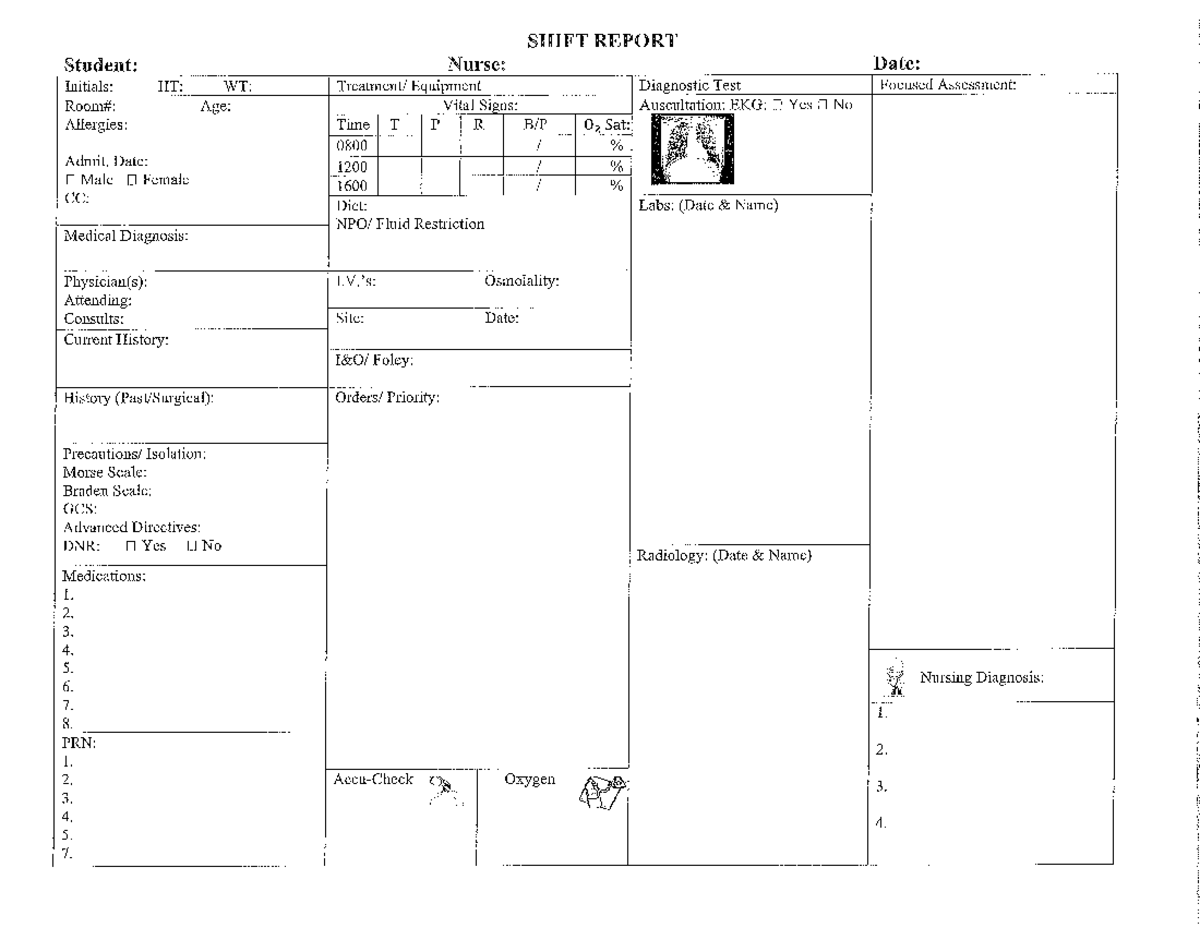 Shift report intake form w/ labs- blank - NUR 303 - Studocu