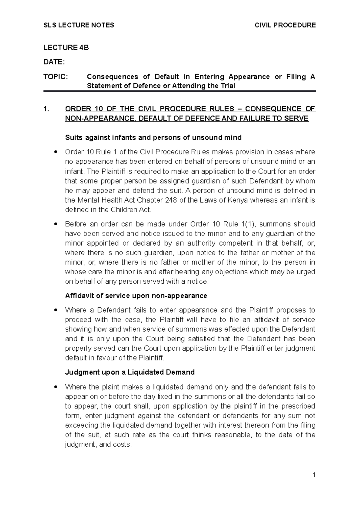 4. Lec 4B - Civil Procedure Notes - LECTURE 4B DATE: TOPIC ...