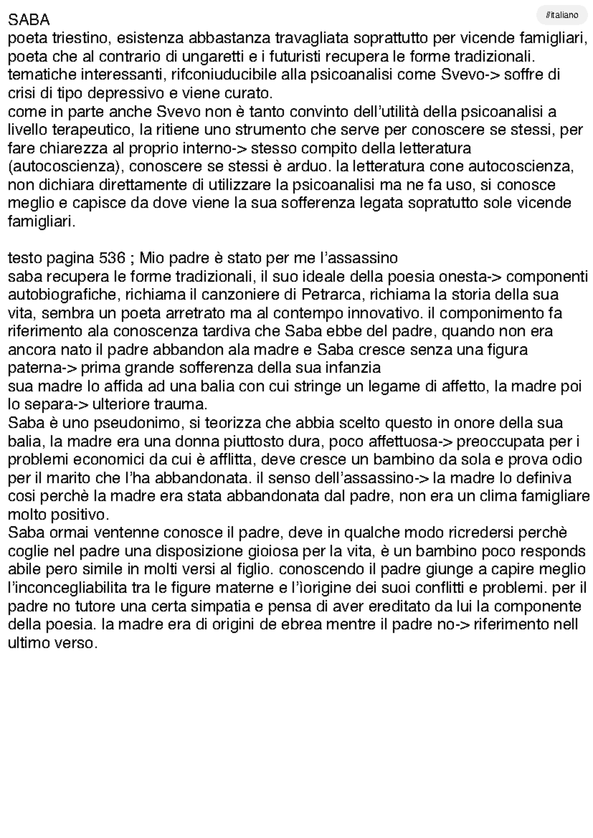 Saba - Appunti presi a lezione - #italiano SABA poeta triestino ...