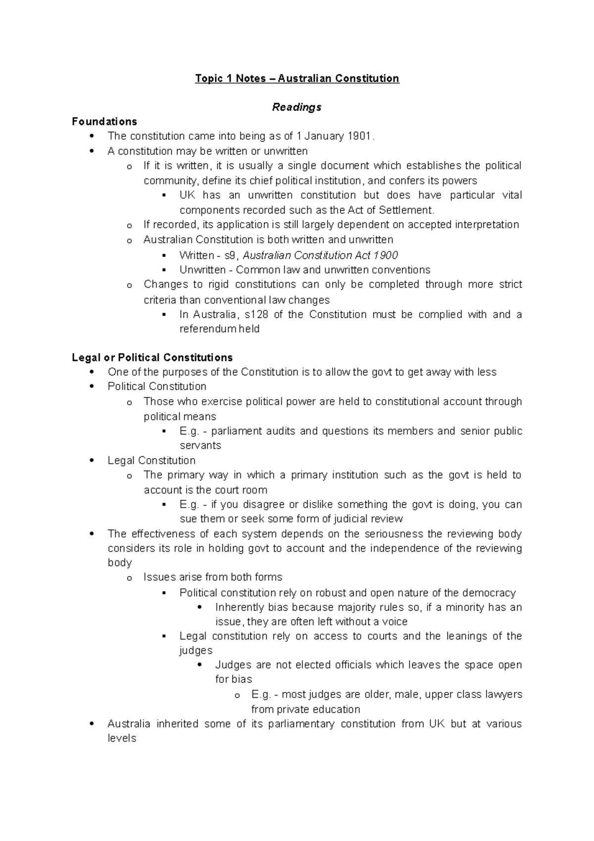 Topic 1 Notes - Topic 1 Notes – Australian Constitution Readings ...