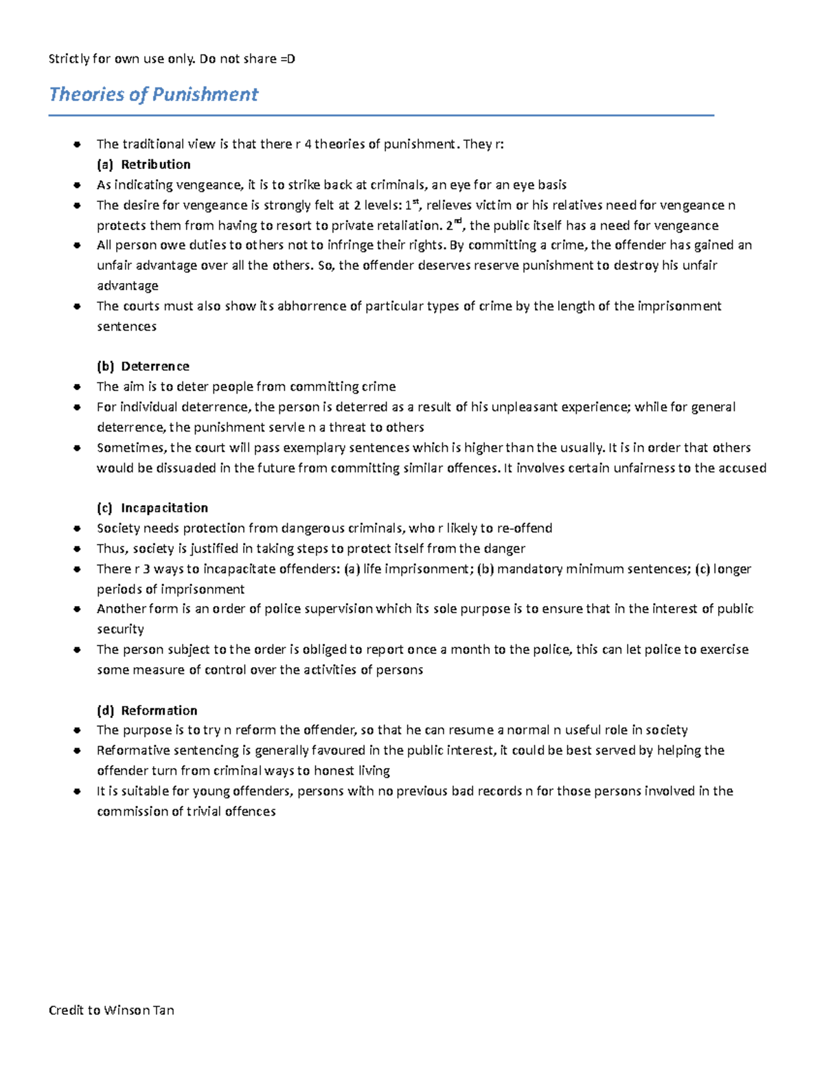 Criminal Law Notes (own use don share) - Theories of Punishment The ...