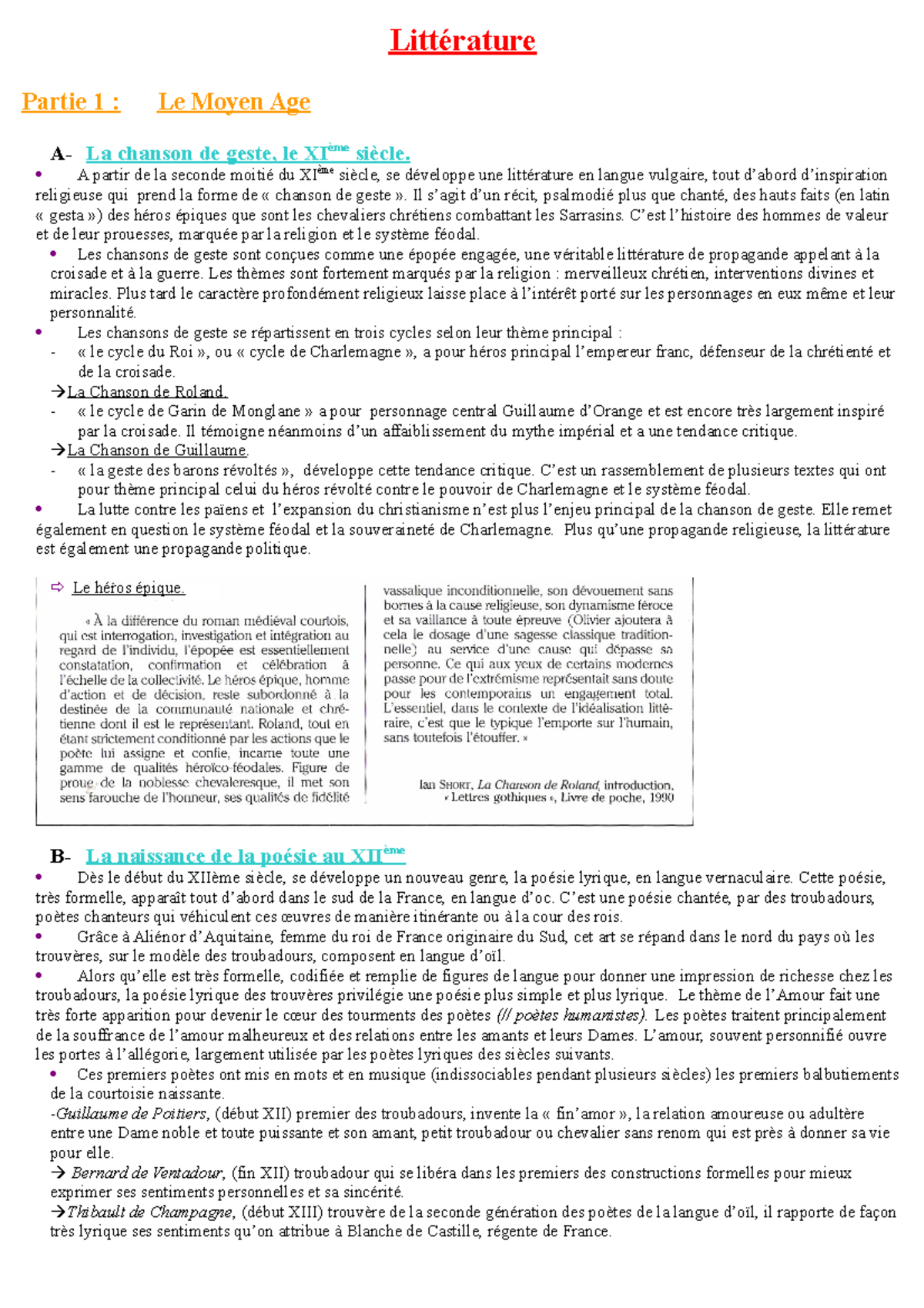 Litt Ã©rature - Philosophie - Littérature Partie 1 : Le Moyen Age A- La ...