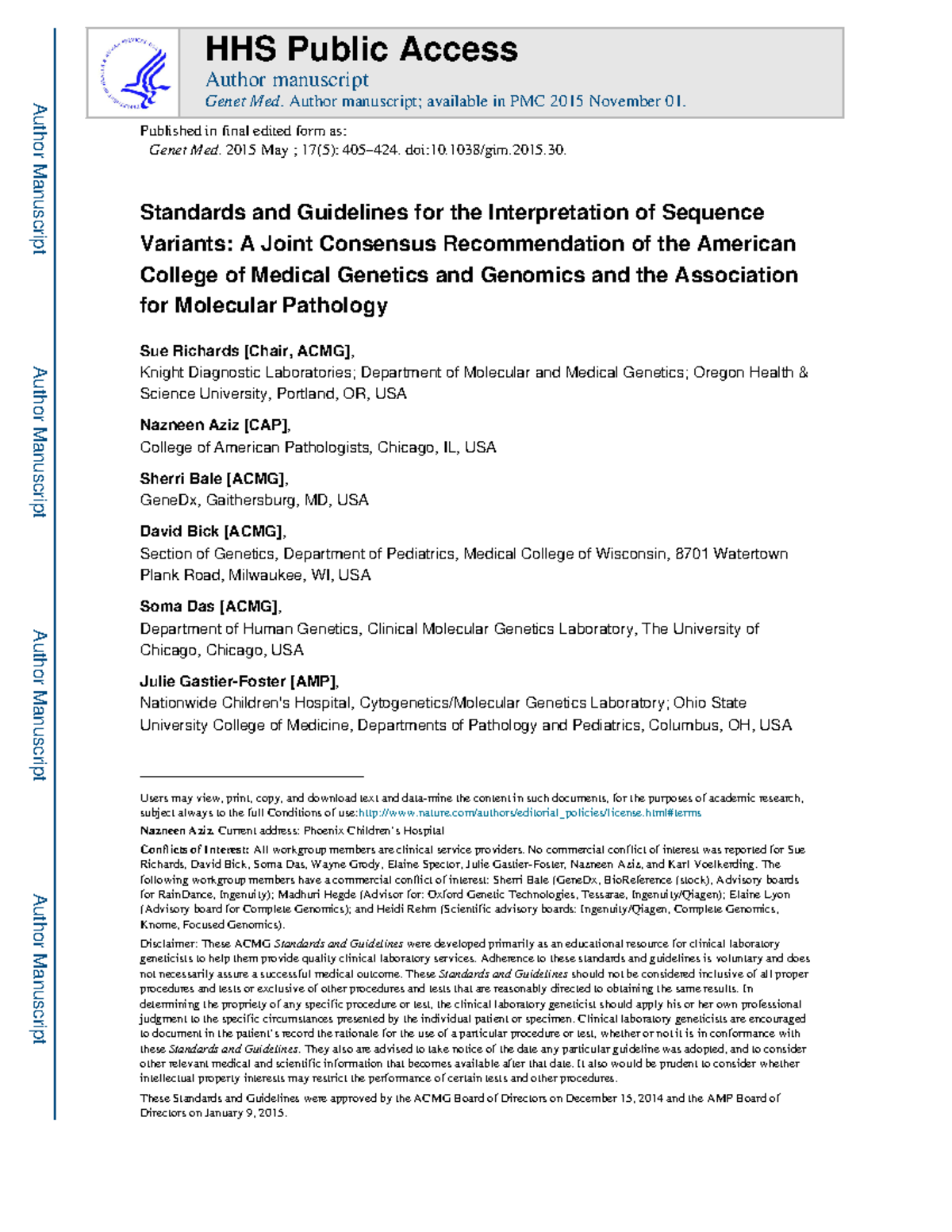 ACMG paper Richards et al 2015 - Standards and Guidelines for the ...
