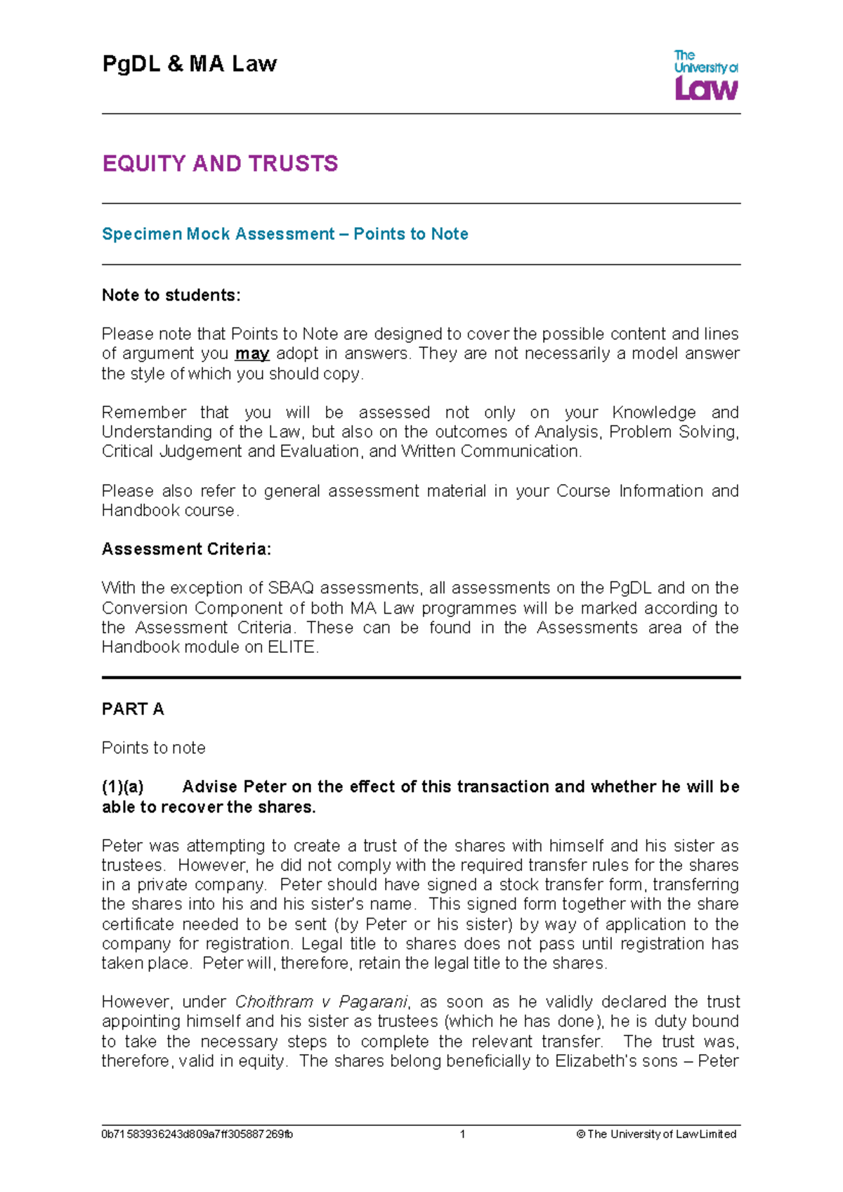 2324 pgdlma eqtr ce01 specimen mock assessment ptns - EQUITY AND TRUSTS ...