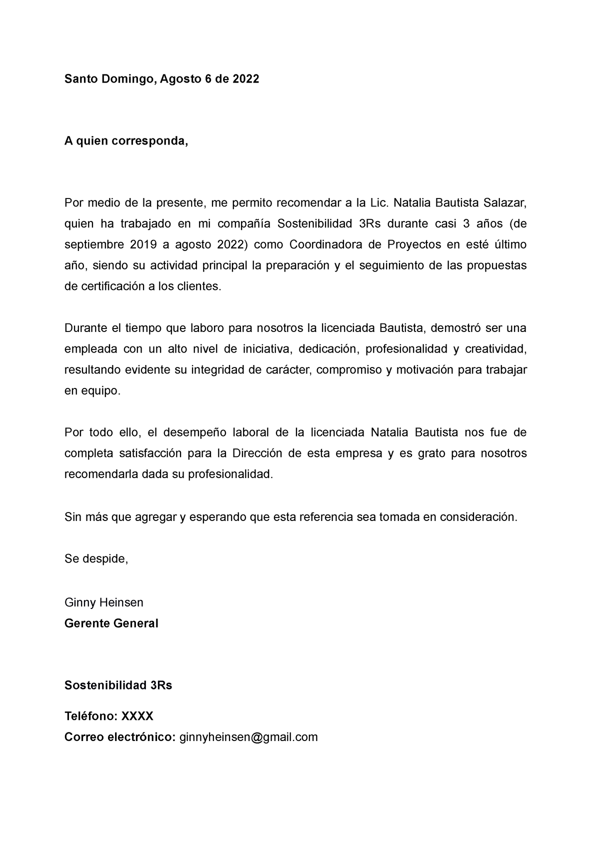 Modelo De Carta De Recomendacion Laboral Santo Domingo Agosto 6 De 2022 A Quien Corresponda 0574