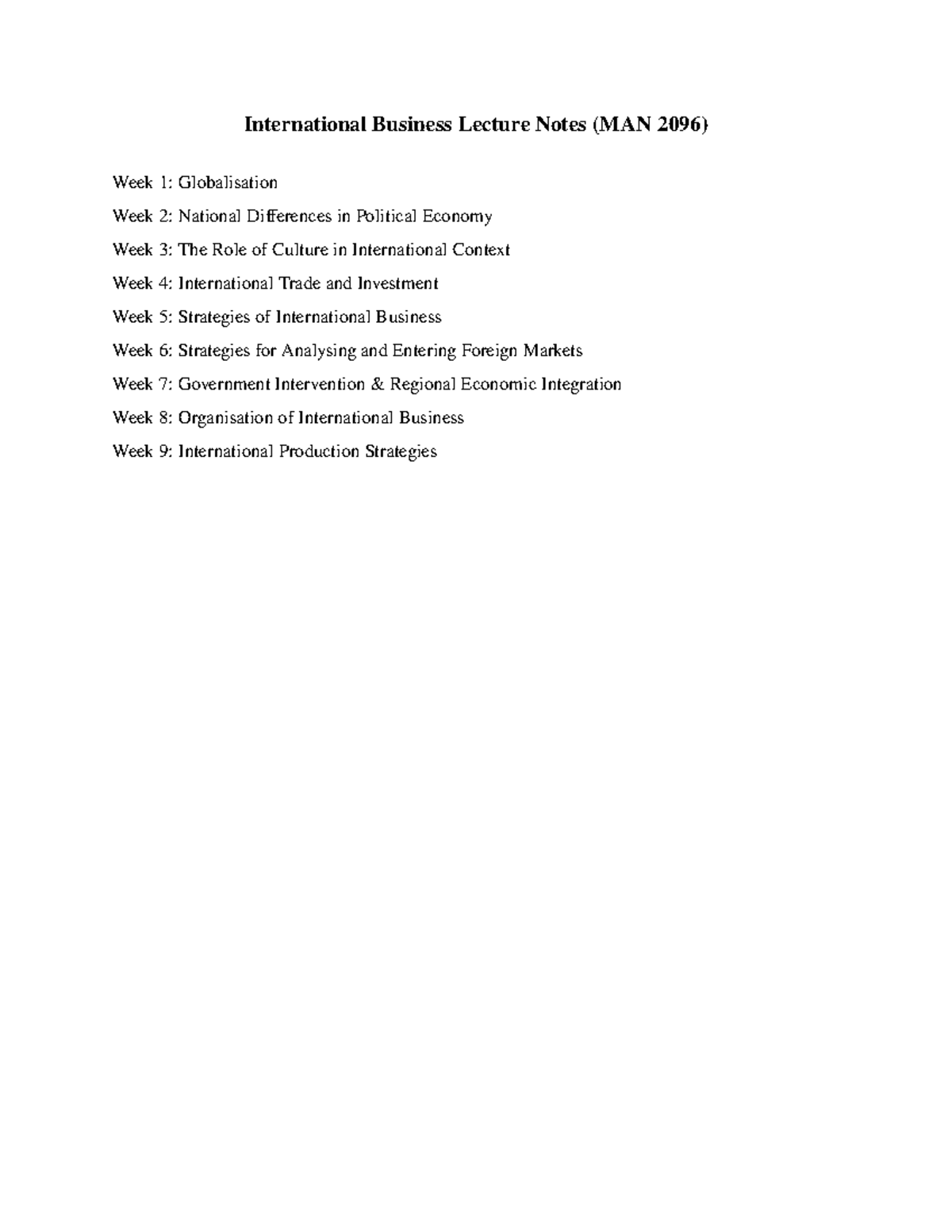 International Business Notes - International Business Lecture Notes ...