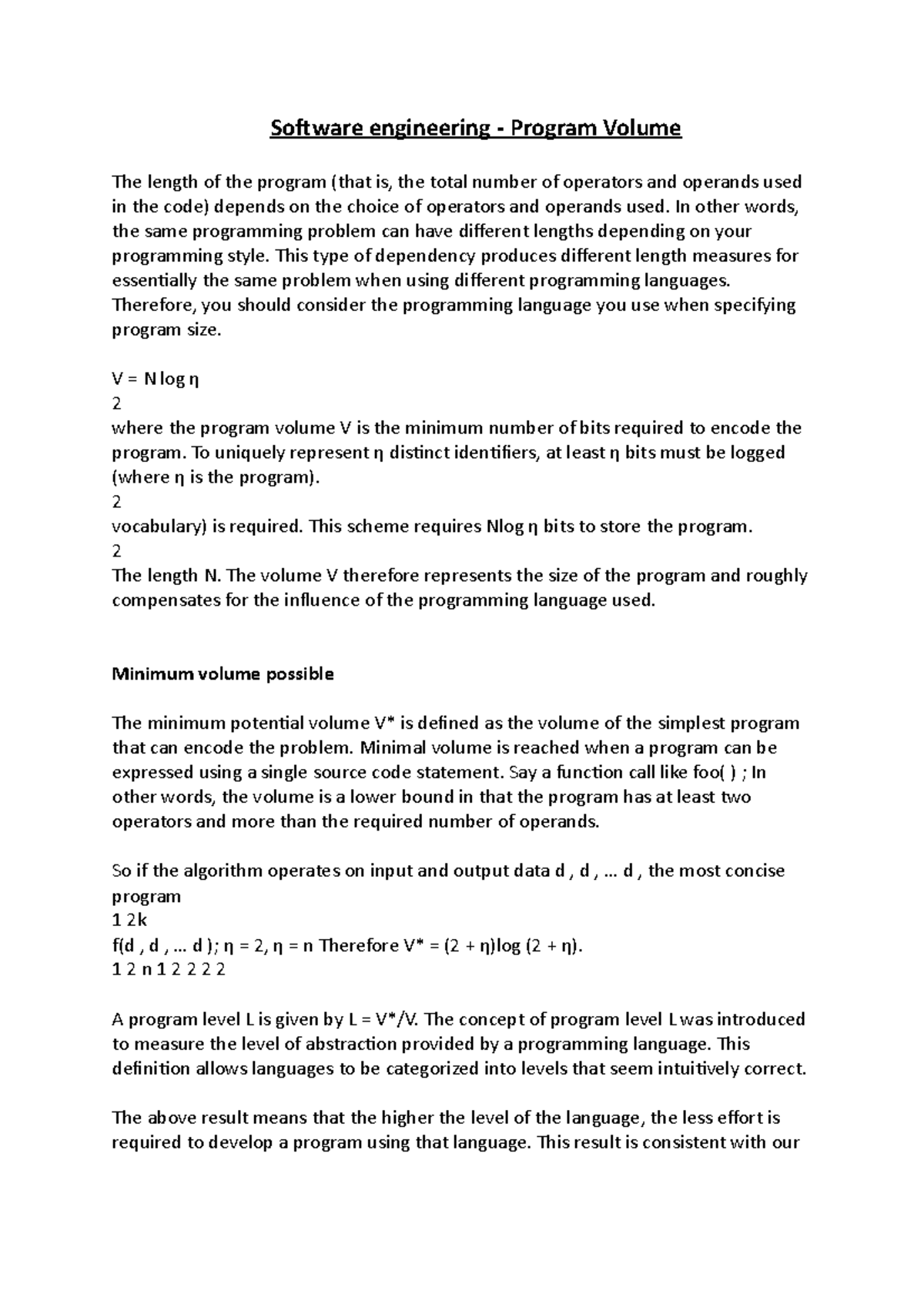 Software engineering - Program Volume - In other words, the same ...