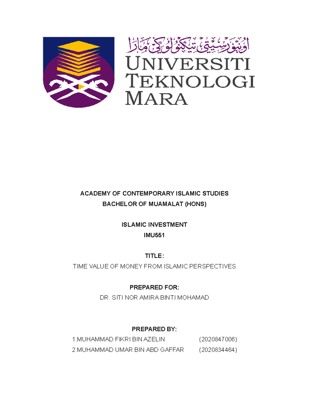 SEM 4 IMU551 KK 1 - kk islamic investment. TIME VALUE OF MONEY FROM ...