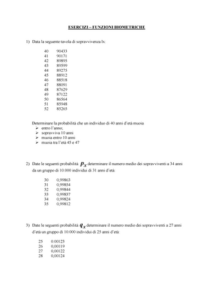 Esercizi Matematica Attuariale - ESERCIZI – FUNZIONI BIOMETRICHE Data la  seguente tavola di - Studocu