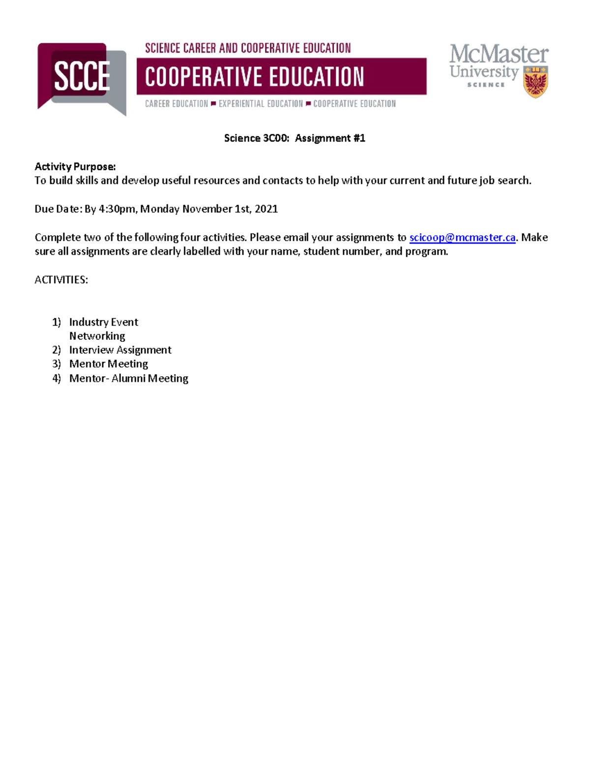 3C00 Assignment Outline 2021 - Science 2C00 - McMaster - Studocu