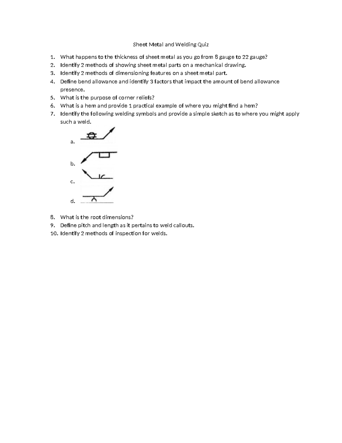 Sheet Metal and Welding Quiz - Identify 2 methods of dimensioning ...