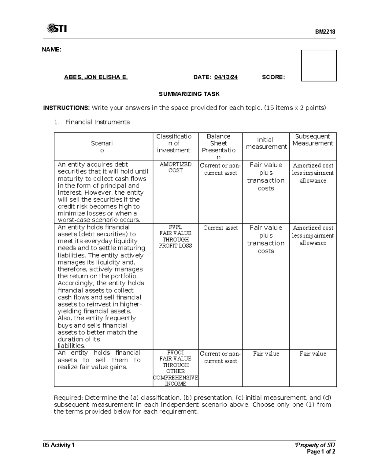 05 Activity 1 ABES CFAS - cfas - BM 05 Activity 1 *Property of STI Page ...