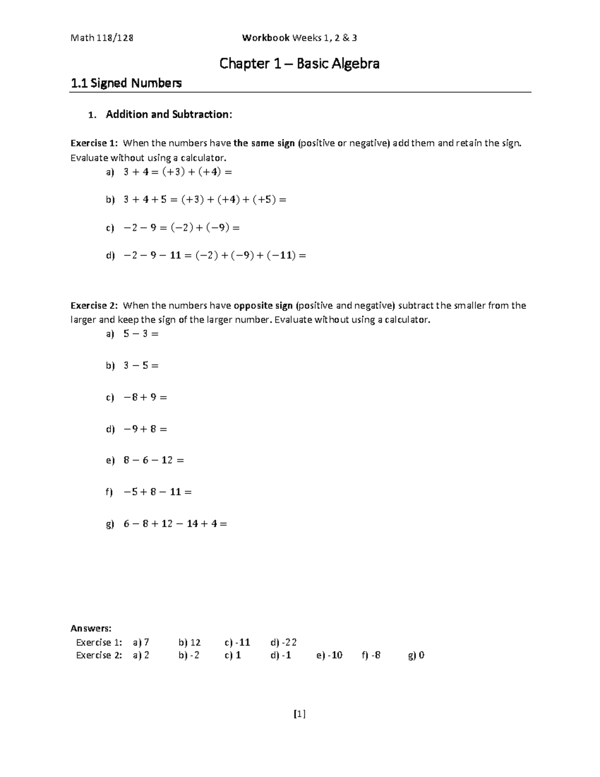 Workbook 1 - Weeks 1-3 and Test 1 Review (Distance Learning) - Chapter ...