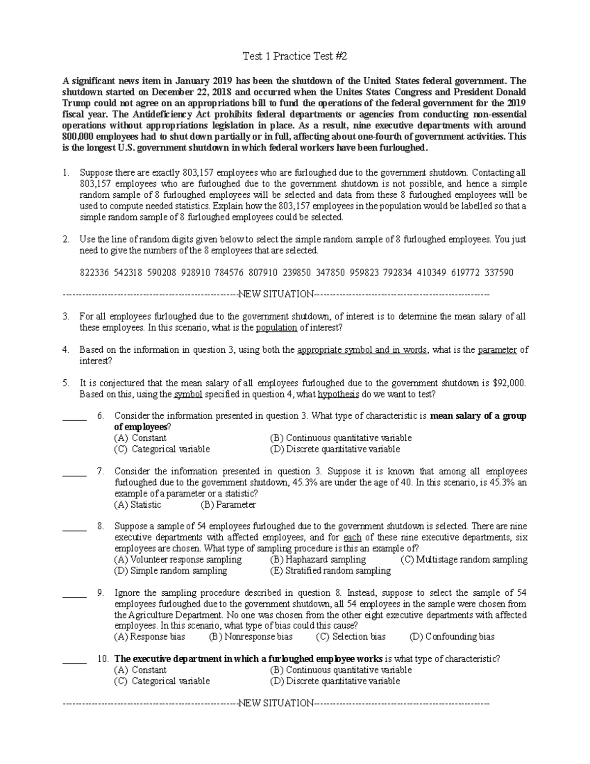 Stat 210 Test 1 Practice Test 2 Test 1 Practice Test A Significant