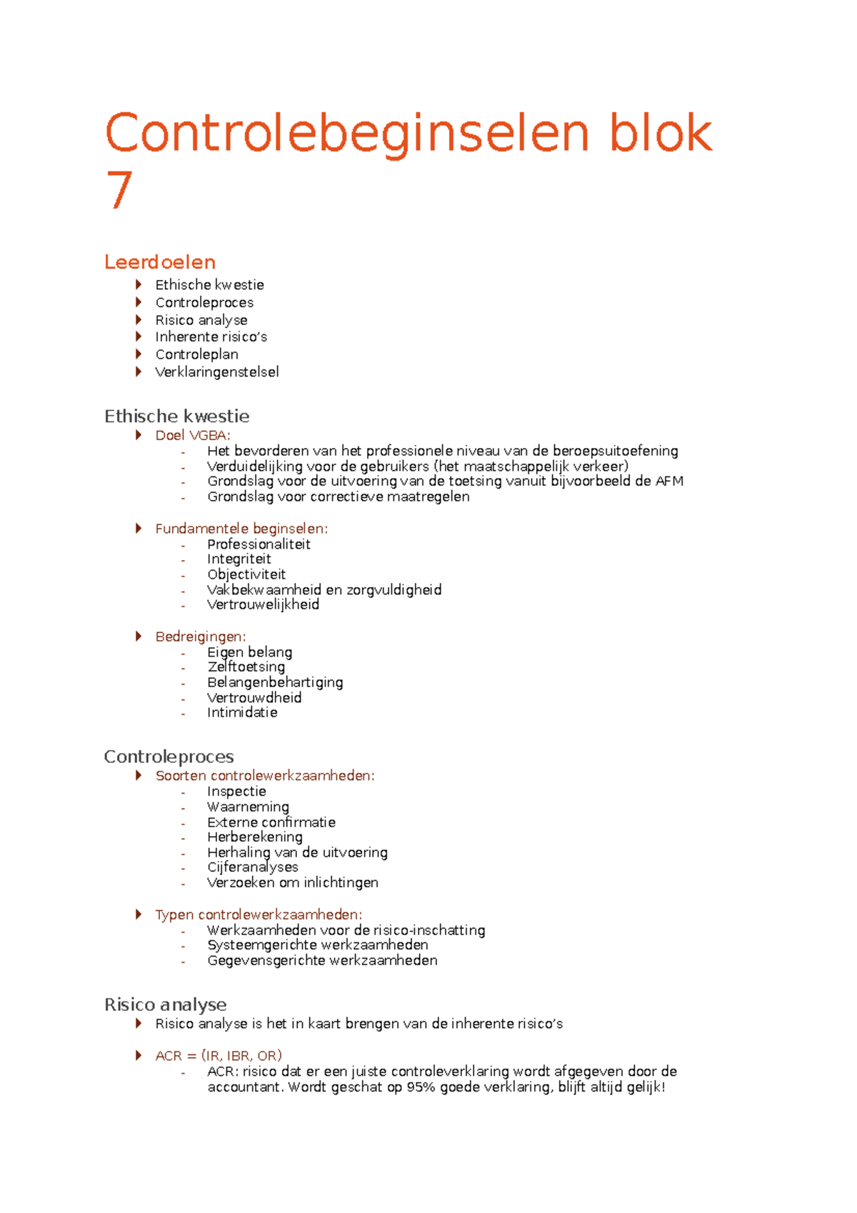 Controlebeginselen Blok 7 - Controlebeginselen blok 7 Leerdoelen ...