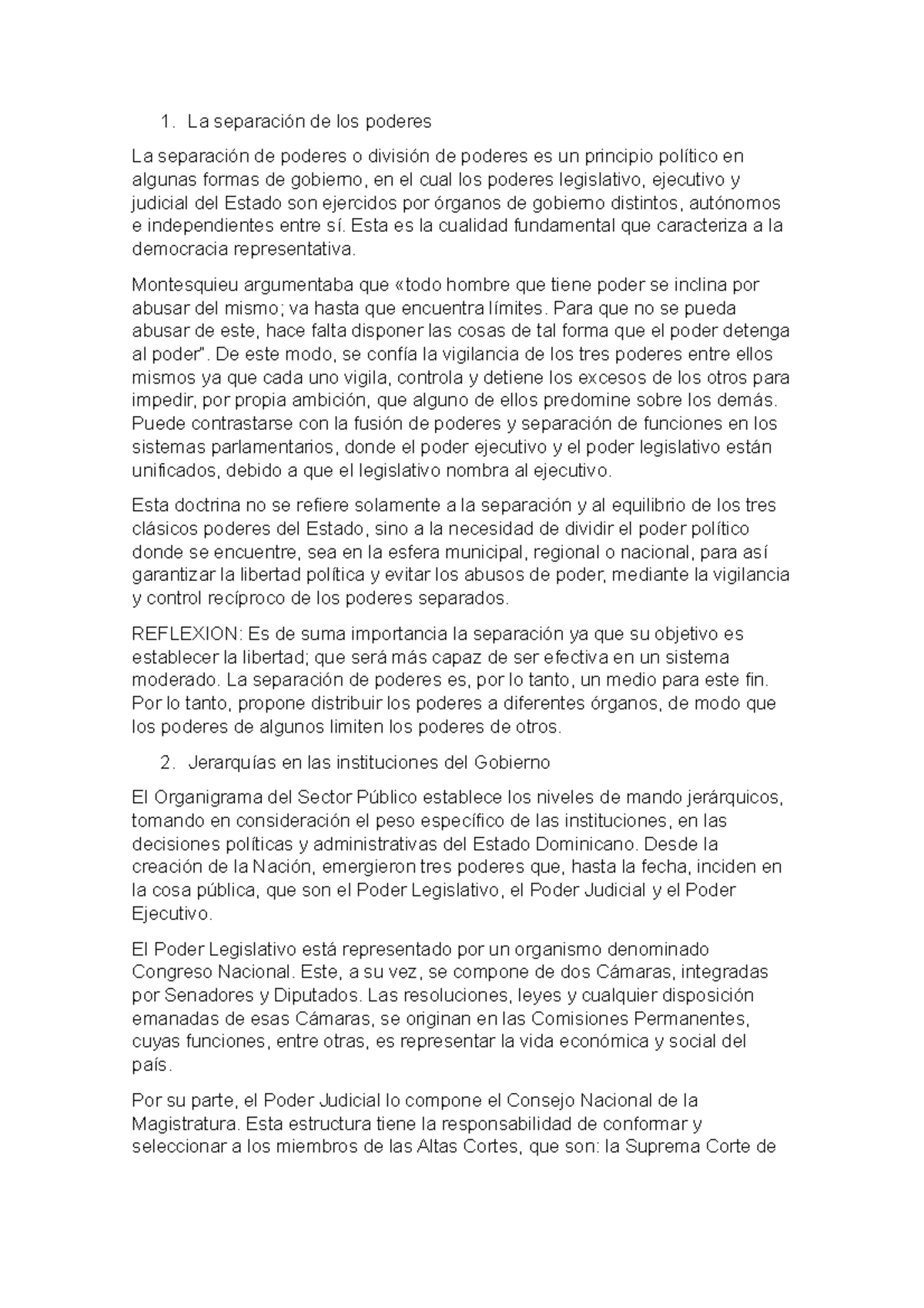 La separación de los poderes - La separación de los poderes La ...