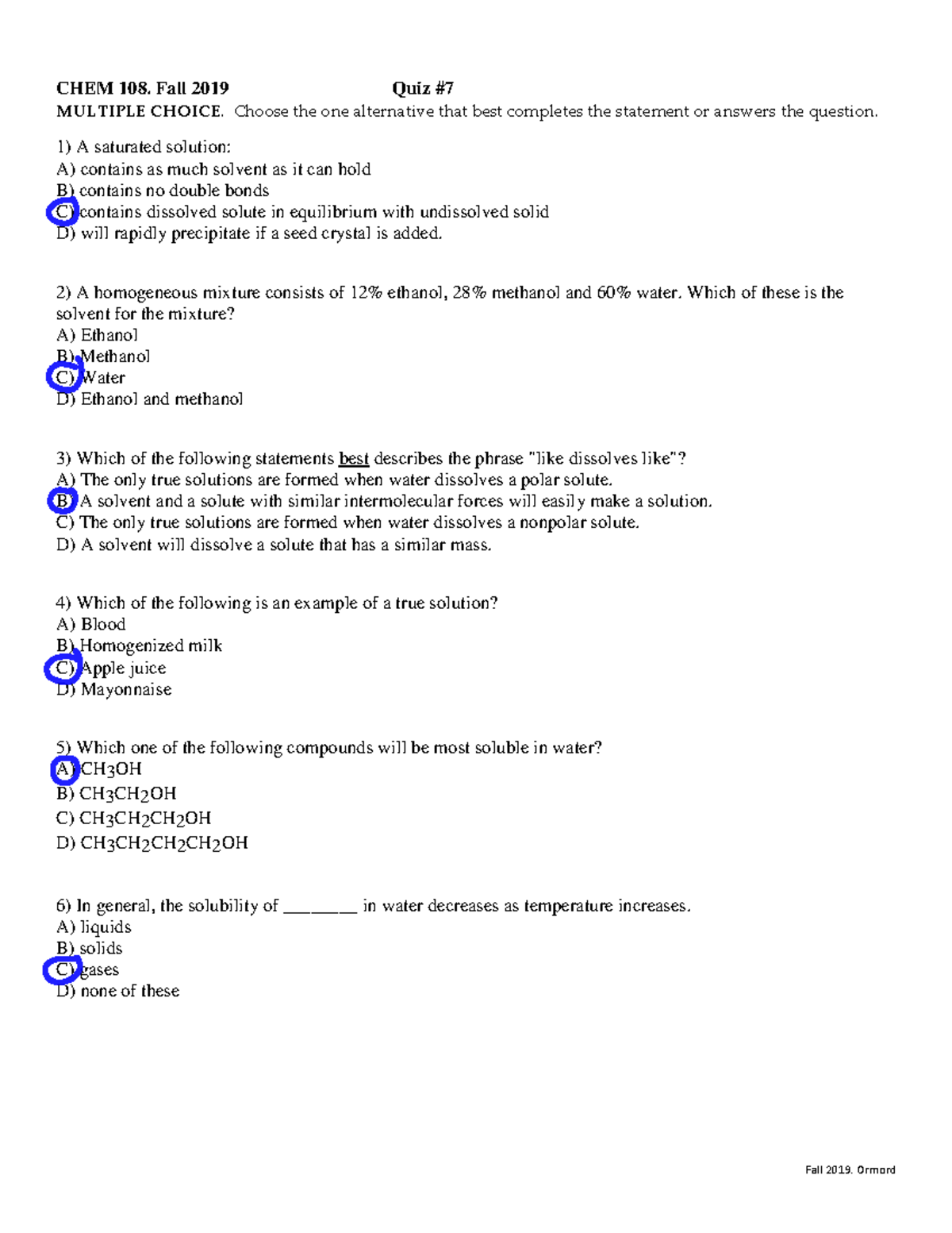 CHEm practice worksheet assignment sample questions - Fall 2019. Ormord ...