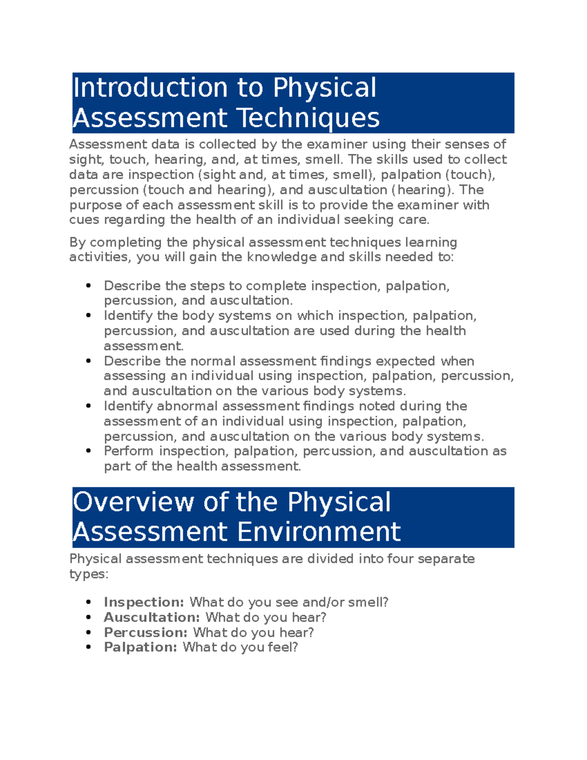 NR 302 Edapt Unit 2- Physical Assessment Techniques - Introduction To ...