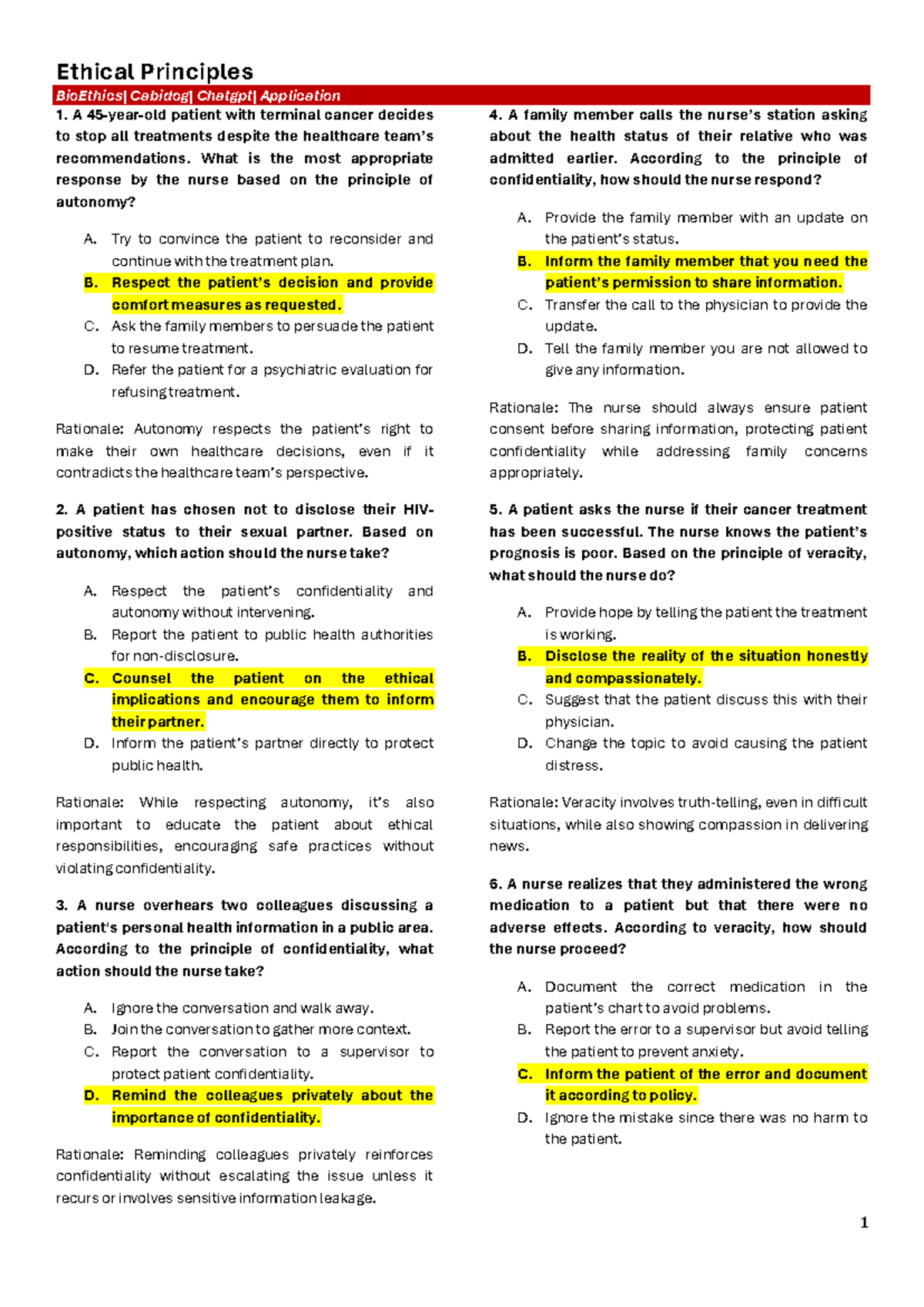 Bio Ethics Ethical Principle Chat GPT WITH Answer - BioEthics| Cabidog ...