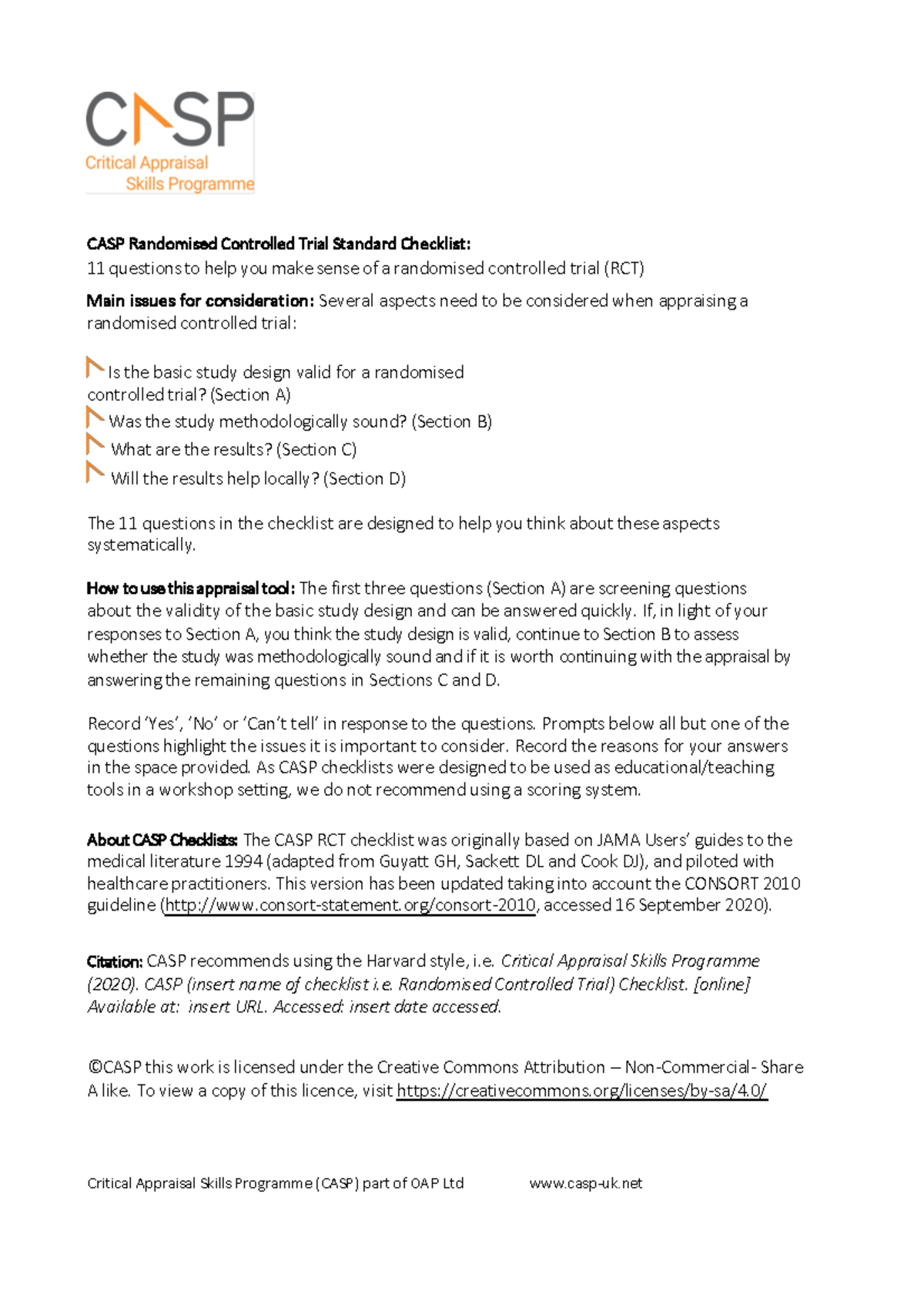 CASP RCT Checklist PDF Fillable Form - CASP Randomised Controlled Trial ...