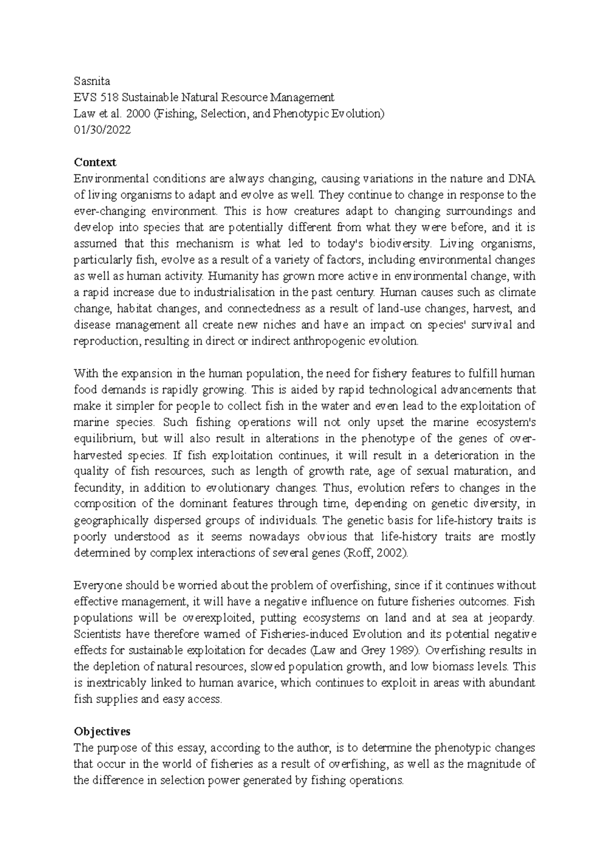 Literature review 5 - Sasnita EVS 518 Sustainable Natural Resource ...