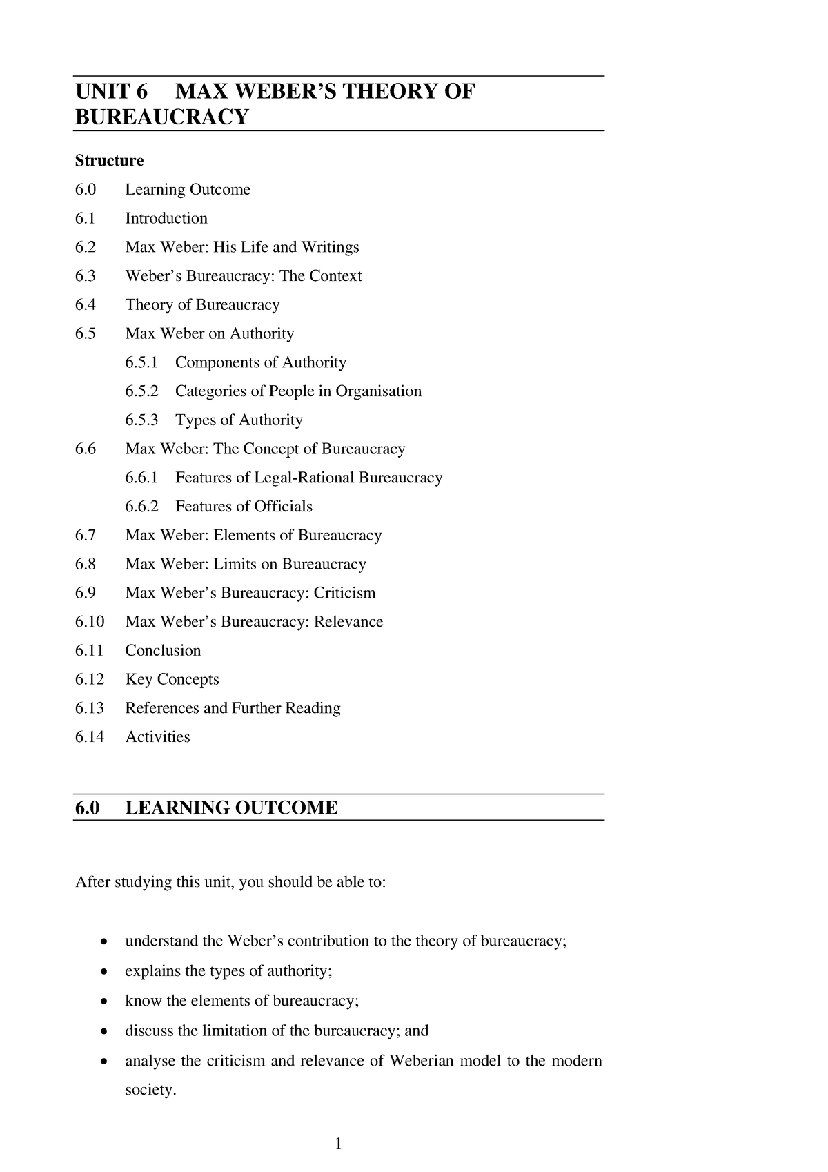 Max Weber’s Theory Of Bureaucracy Unit 6 Max Weber’s Theory Of Bureaucracy Structure 6