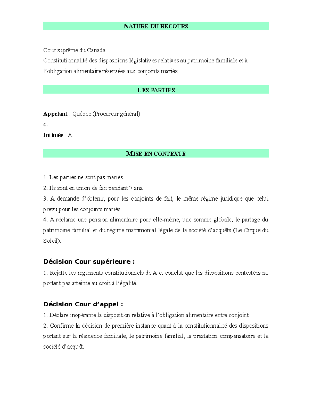 Résumé de jugement Québec (Procureur général) c. A. [arrêt Lola ...