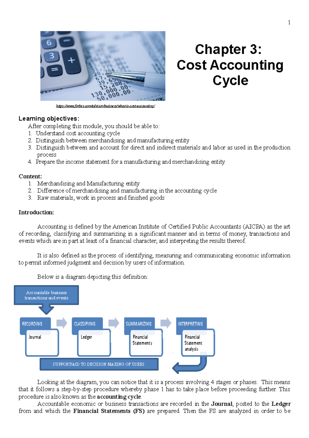 Chapter 3 COST Accounting Cycle - Chapter 3: Cost Accounting Cycle ...