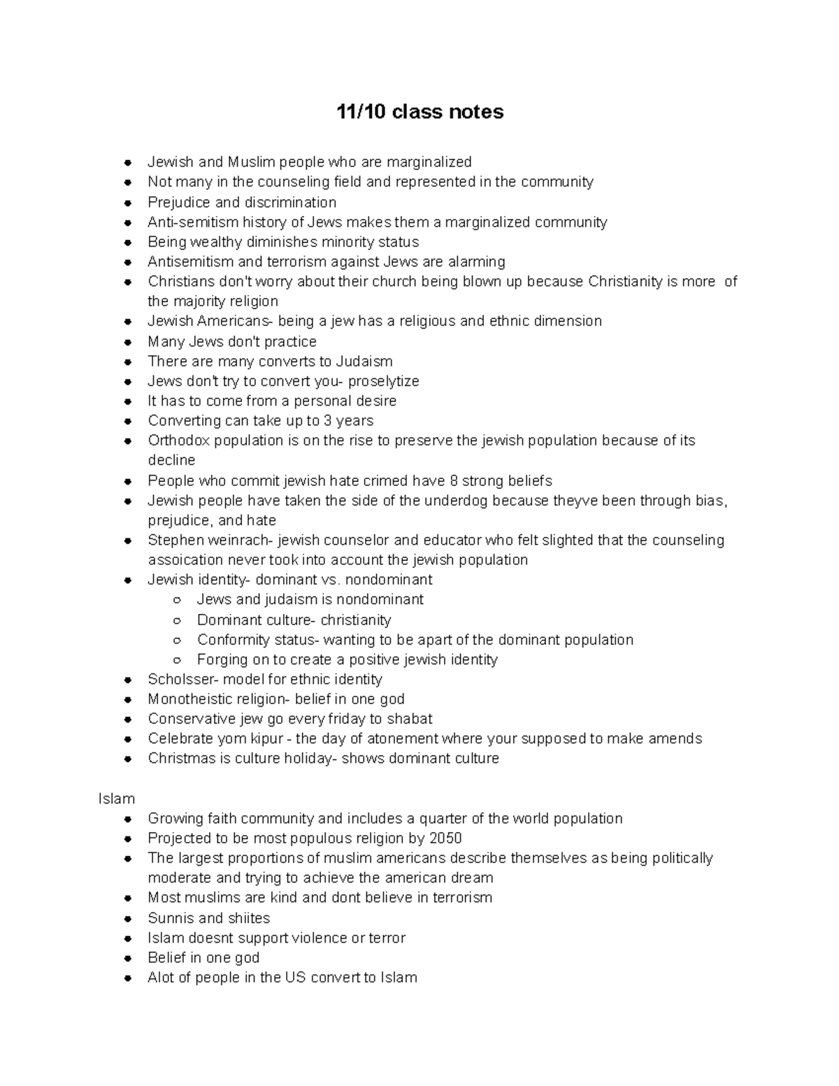 11 10 class notes - 11/10 class notes Jewish and Muslim people who are ...