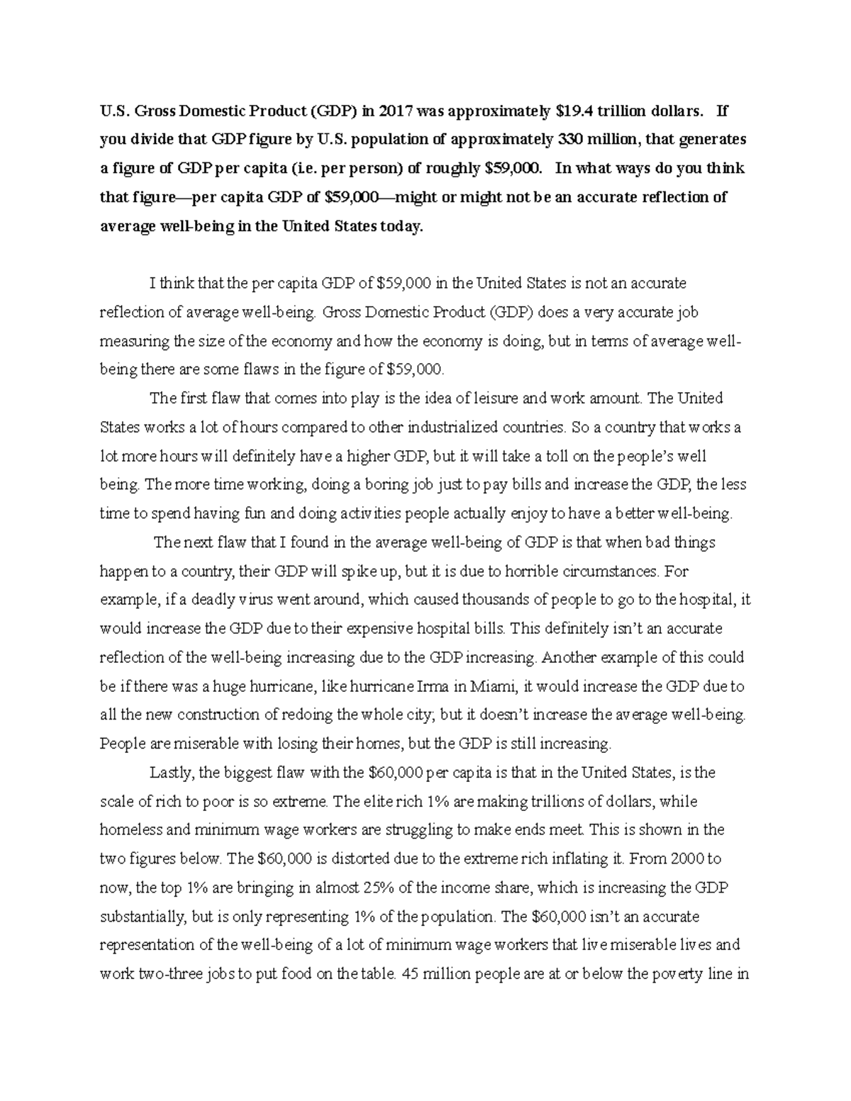 Short paper 3 - Grade: A - U. Gross Domestic Product (GDP) in 2017 was ...
