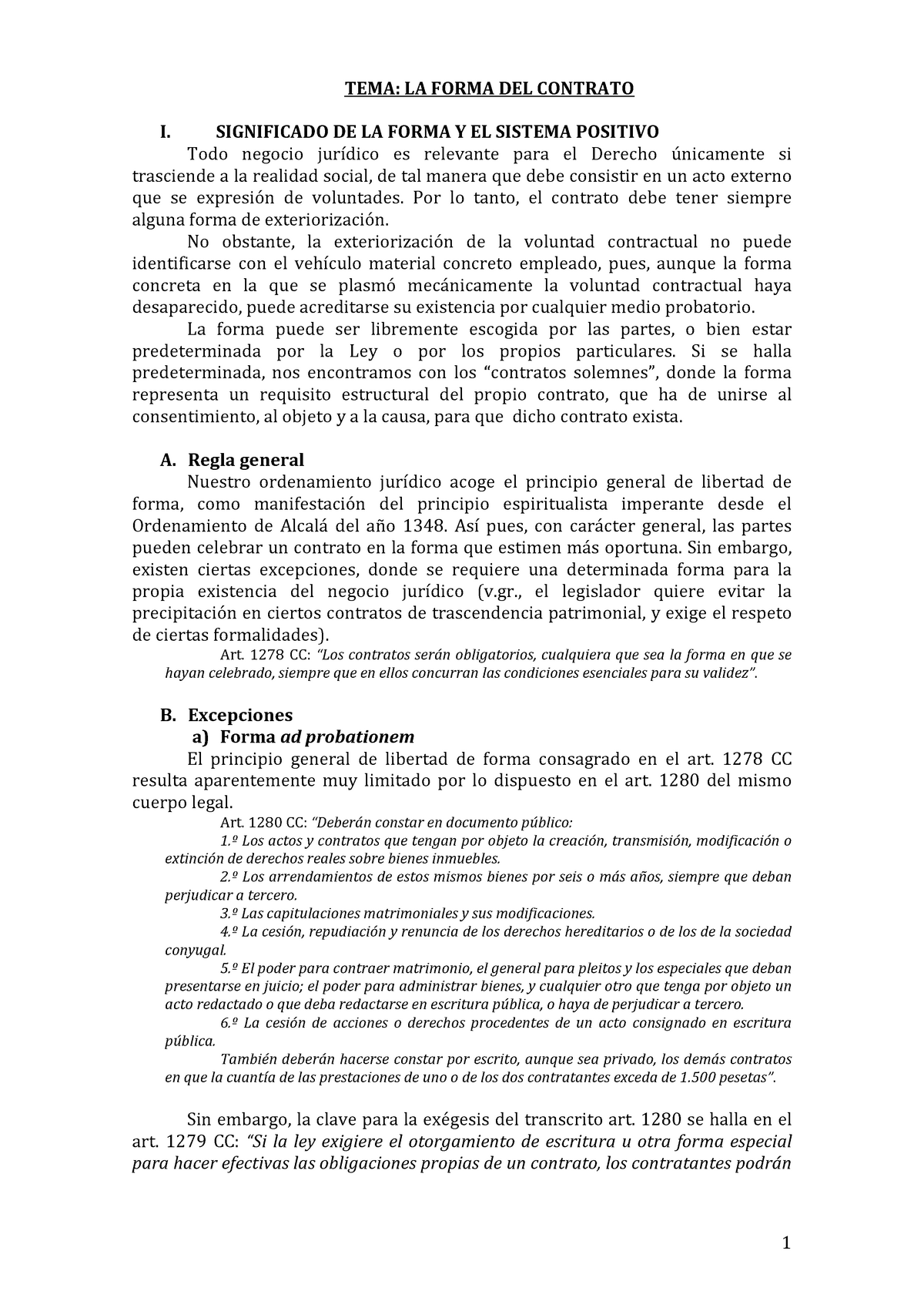 Tema La Forma De Los Contratos 1 Tema La Forma Del Contrato I Significado De La Forma Y 0333