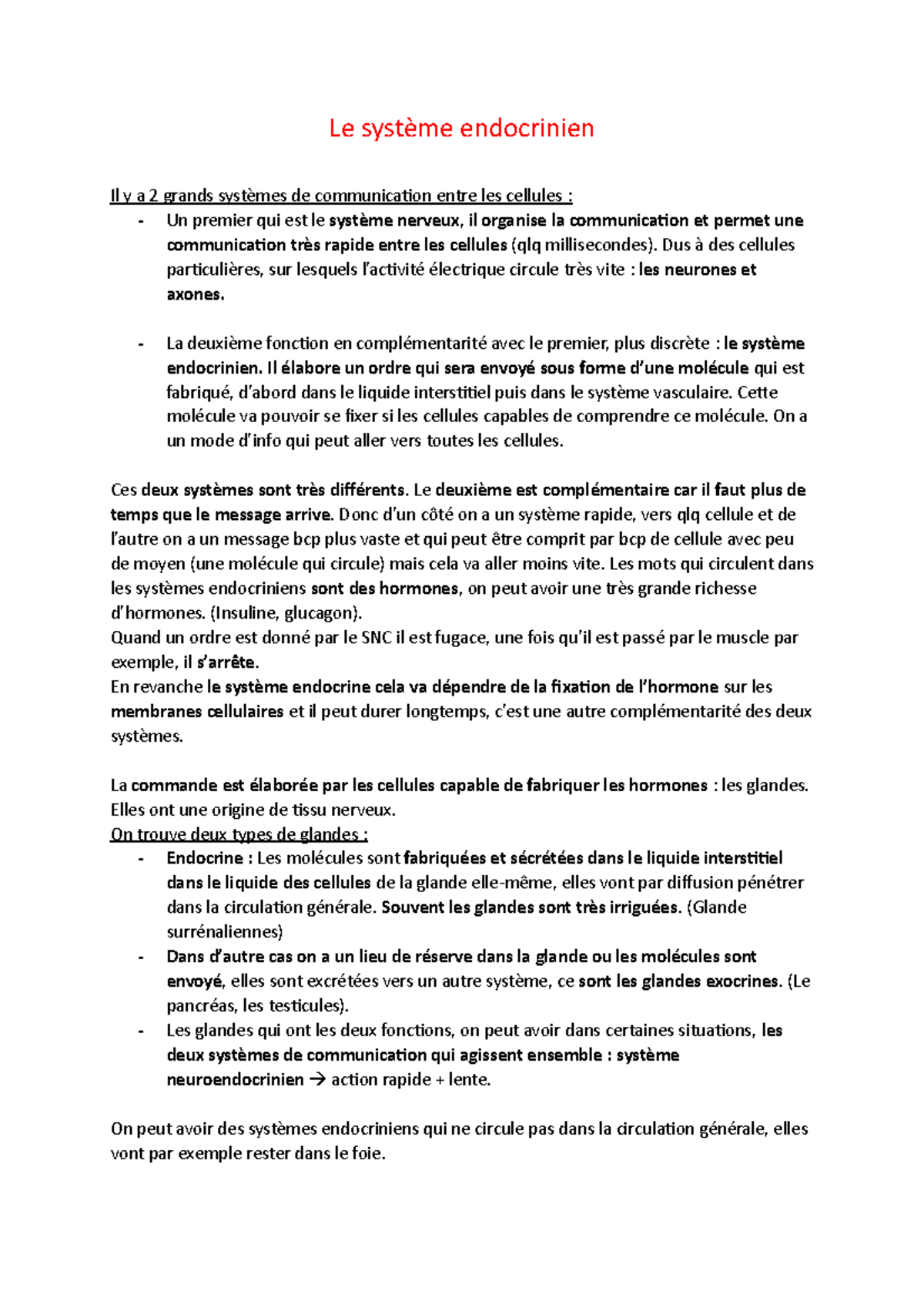 ° Le système endorcrinien - Le système endocrinien Il y a 2 grands ...