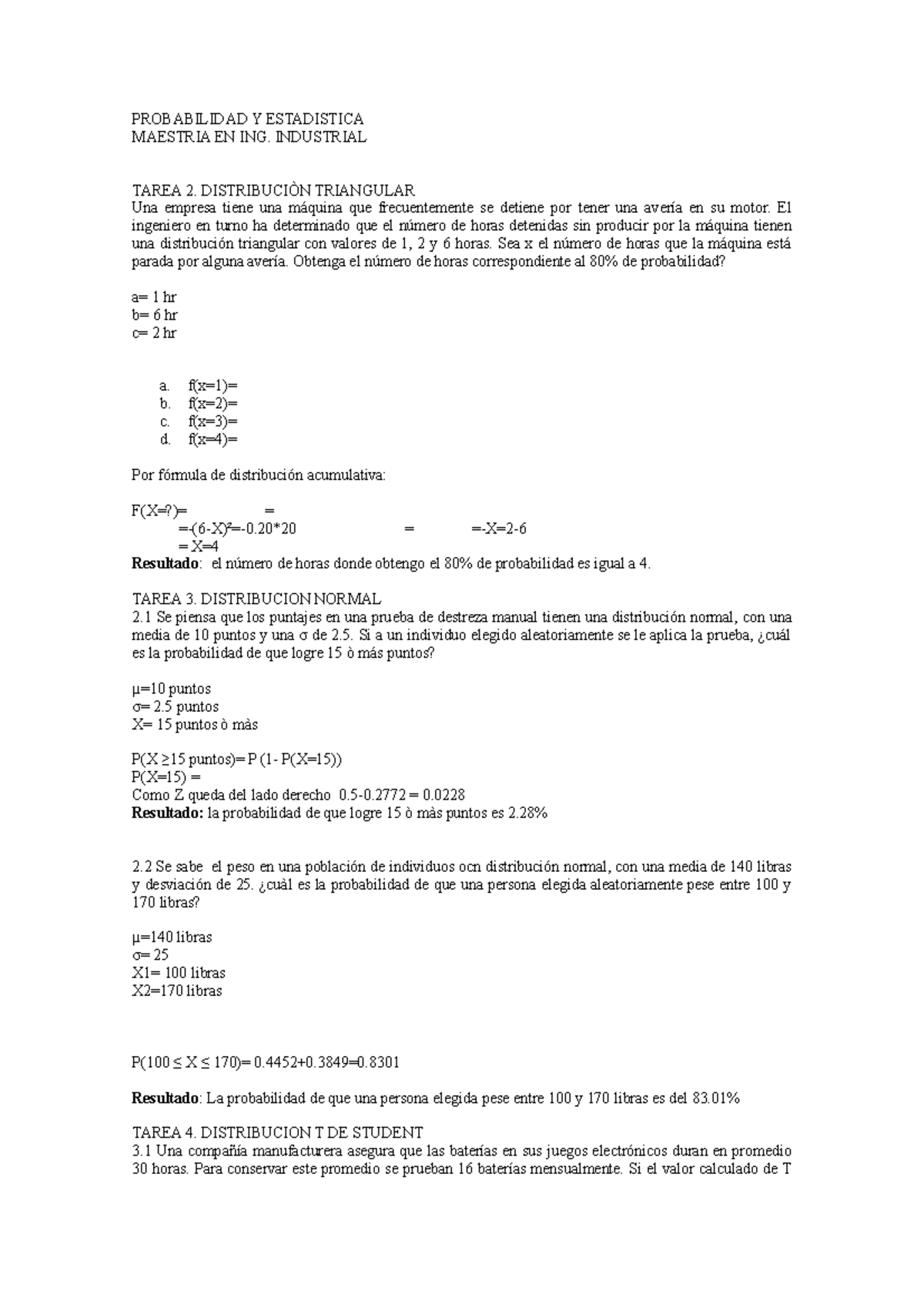 Tarea 2. Maestria - Ejercicios Resueltos De Probabilidad Y Estadística ...