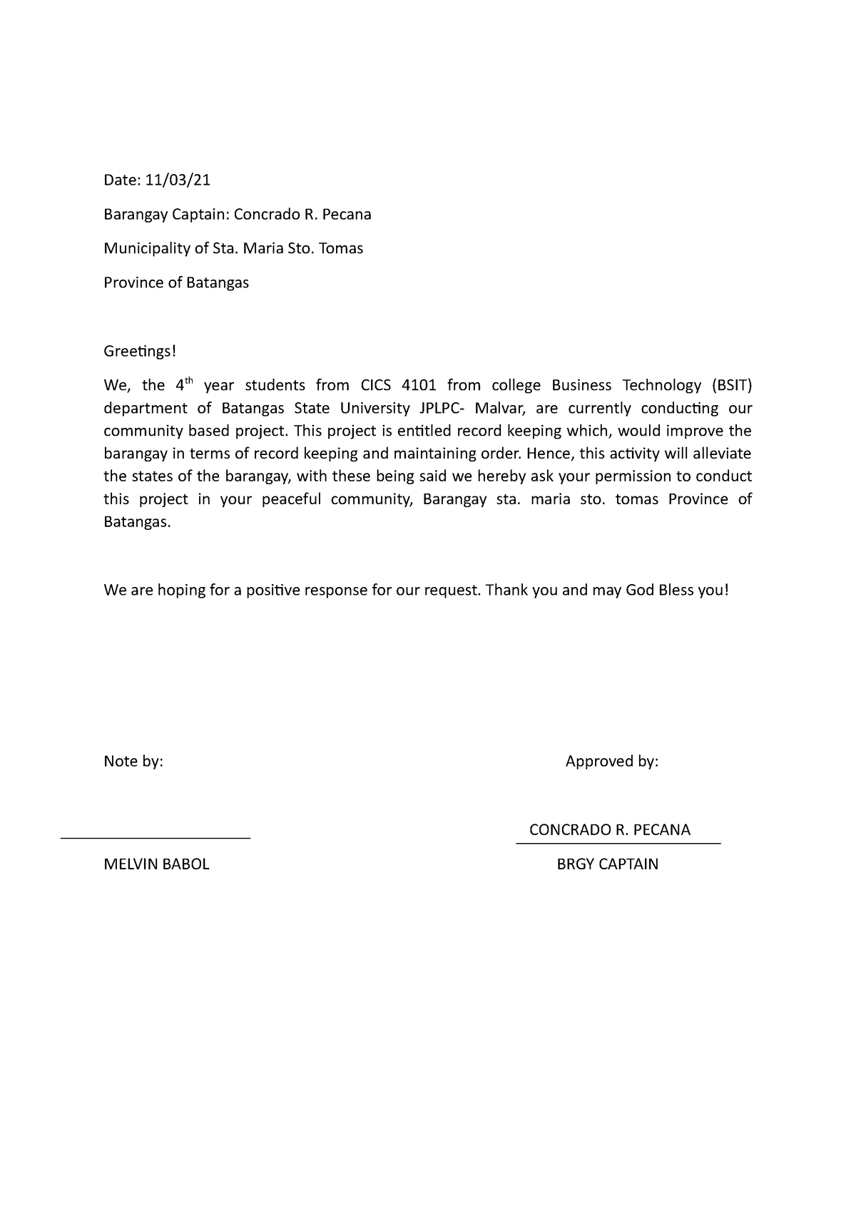 Record keeping letter - ONLINE BOS COFFEE THESIS DUCOMENT FULL - Date ...