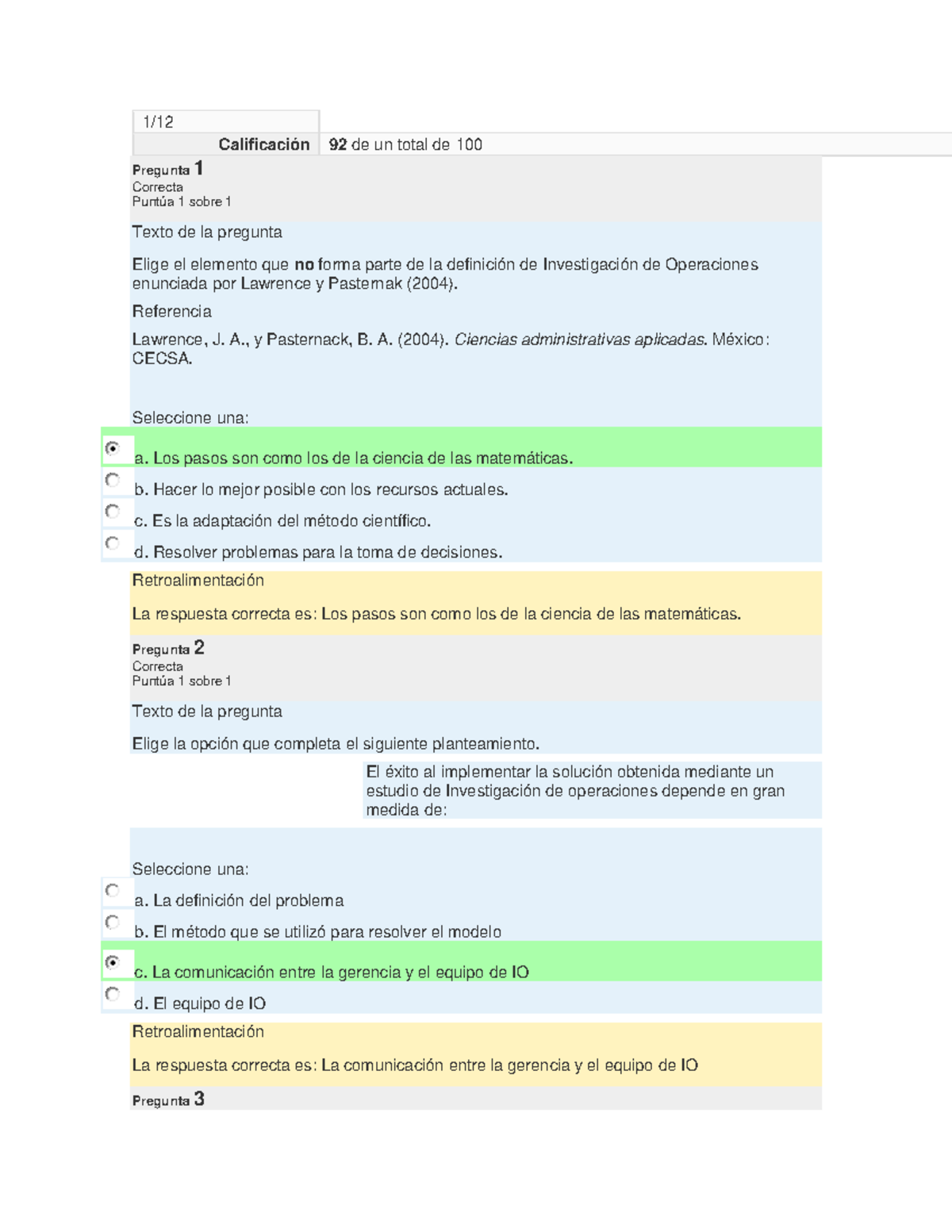 Fundamentos De Investigacion De Operacion V Calificaci N De Un Total De Pregunta