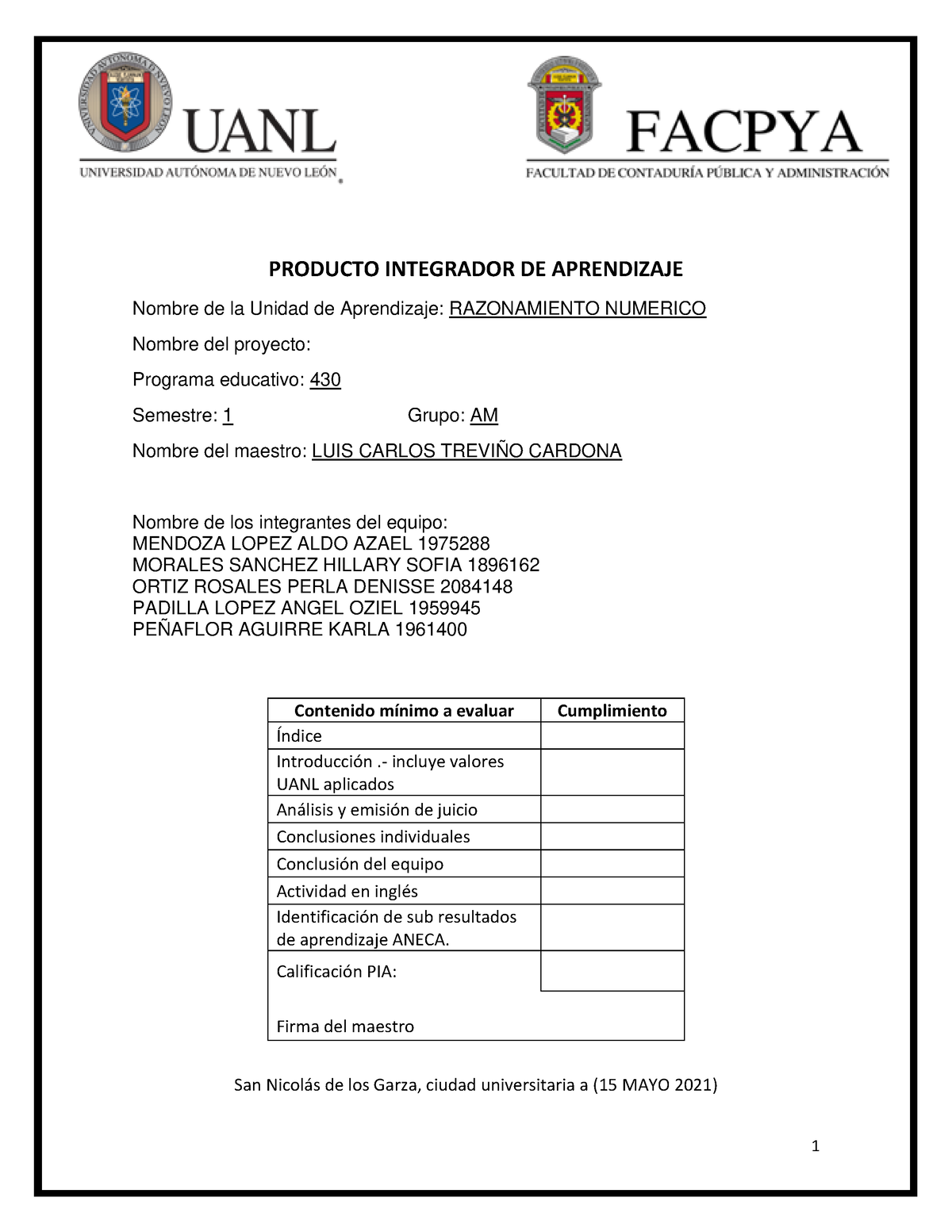 PIA Razonamiento Numerico Eq6 - PRODUCTO INTEGRADOR DE APRENDIZAJE ...